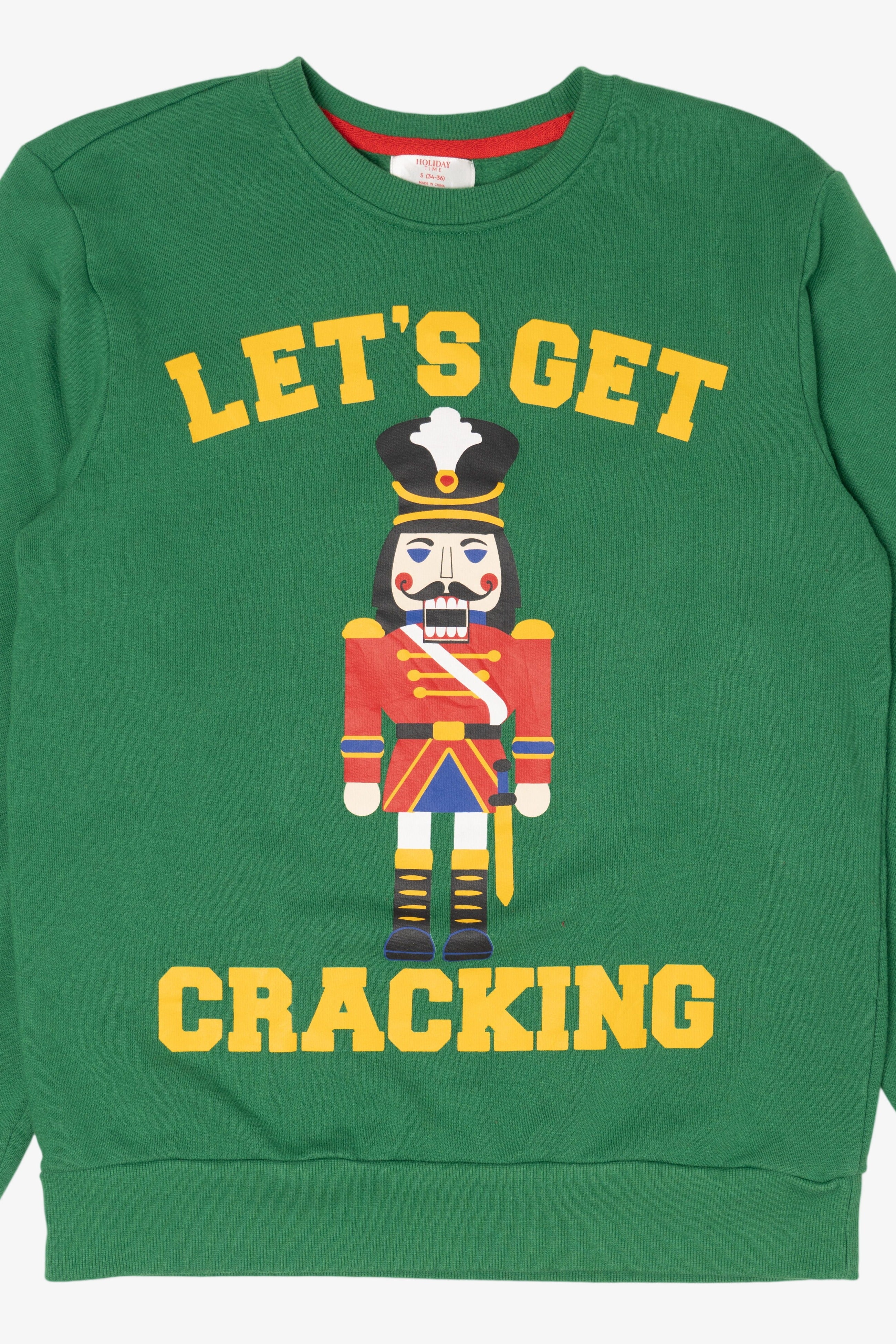 Green "Lets Get Cracking" Nutcracker Ugly Christmas Sweatshirt (2010s)