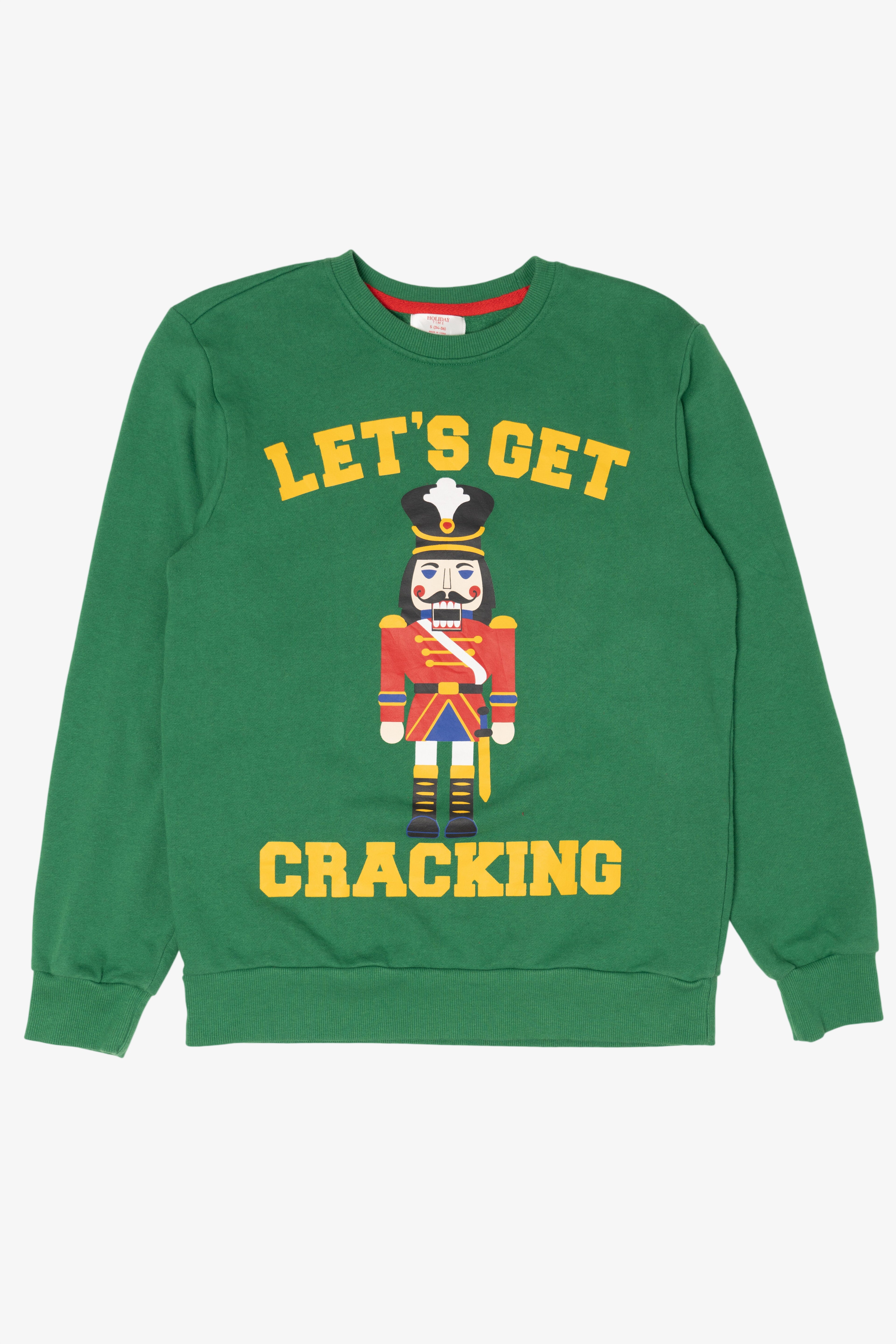 Green "Lets Get Cracking" Nutcracker Ugly Christmas Sweatshirt (2010s)