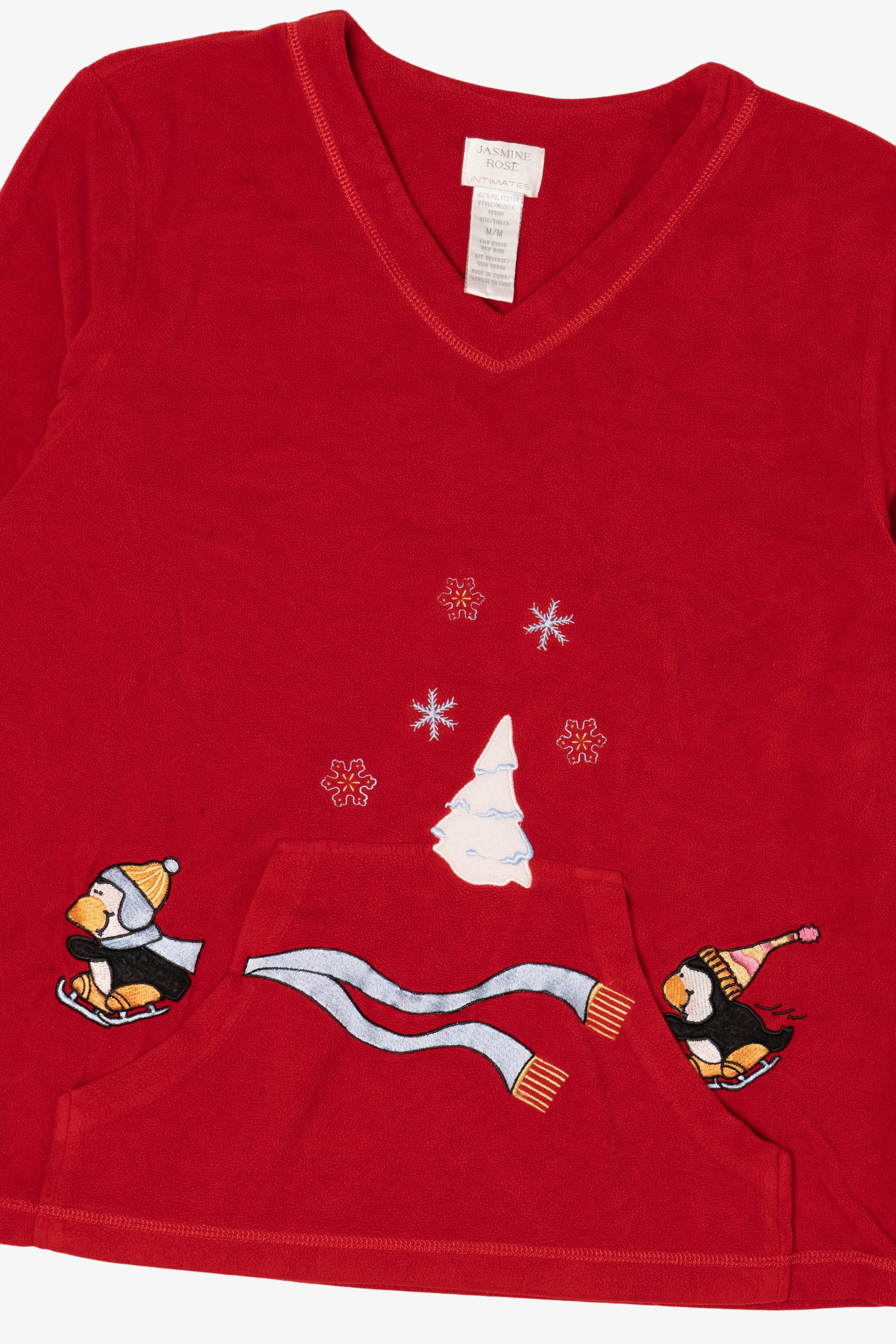 Vintage Red Jasmine Rose Penguins Ugly Christmas Pullover (2000s)
