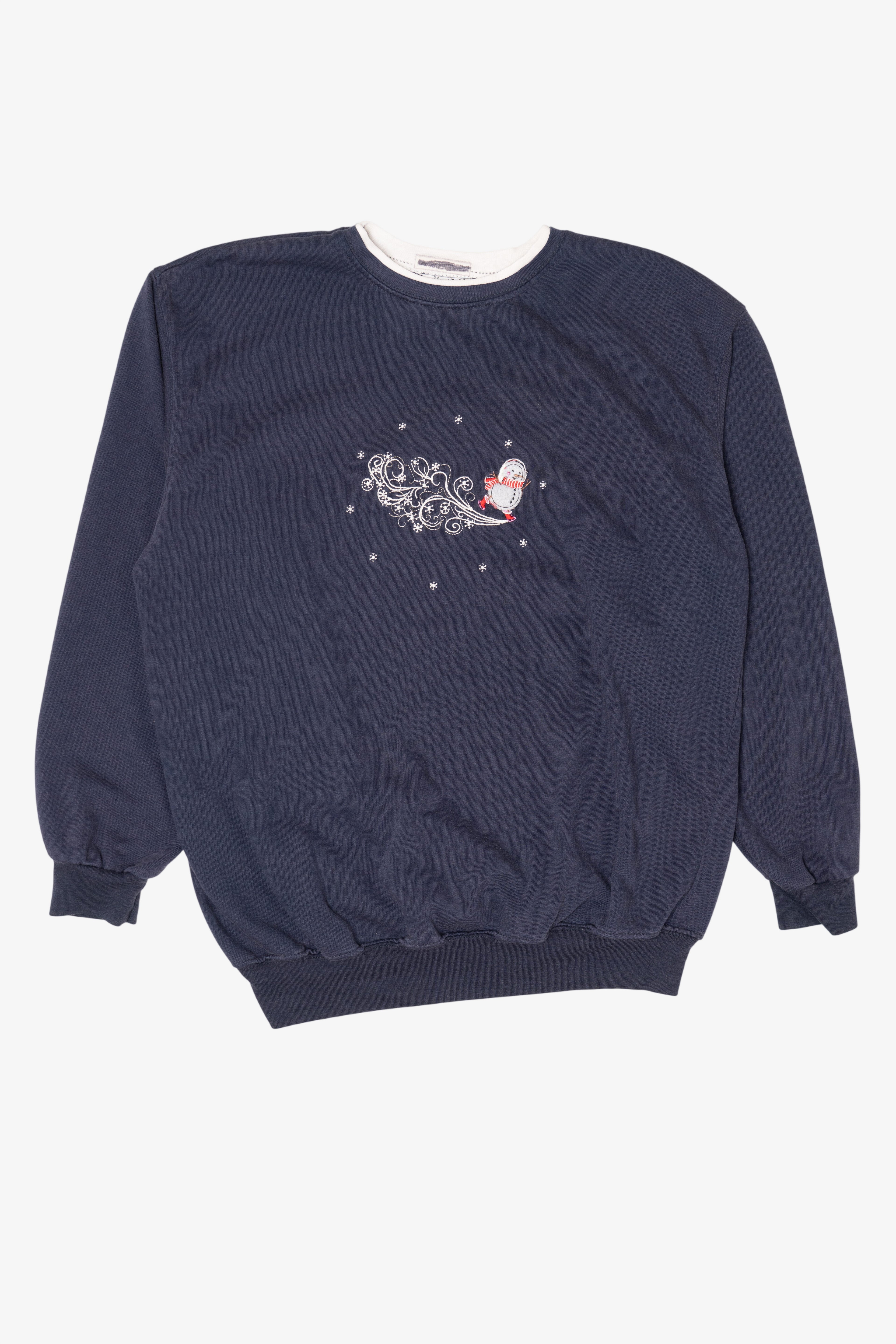 Vintage Navy Blue Hartfield Design Snowmen Ugly Christmas Sweatshirt (2000s)