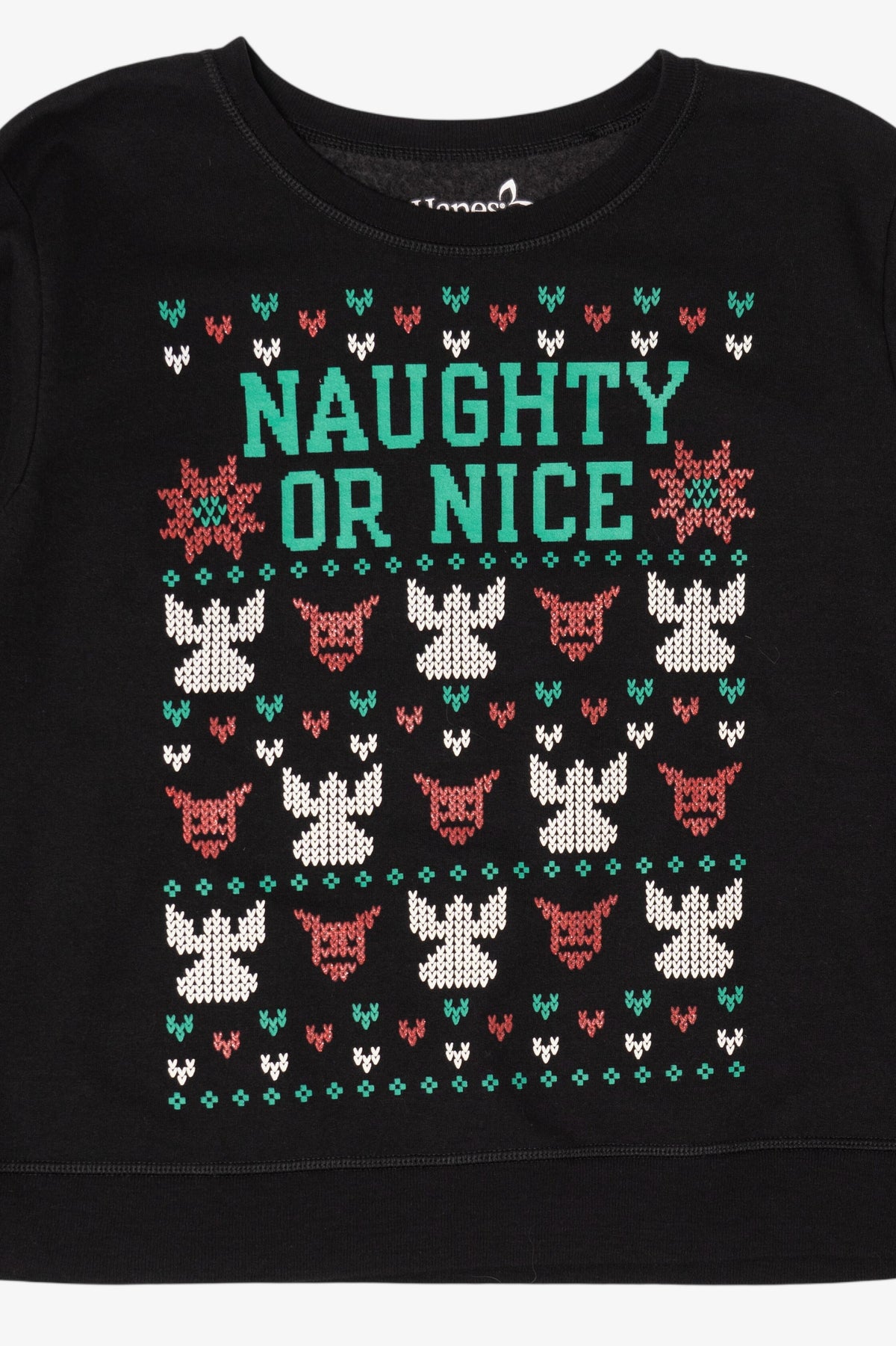 Black Hanes "Naughty Or Nice" Pixel Ugly Christmas Sweatshirt (2010s)