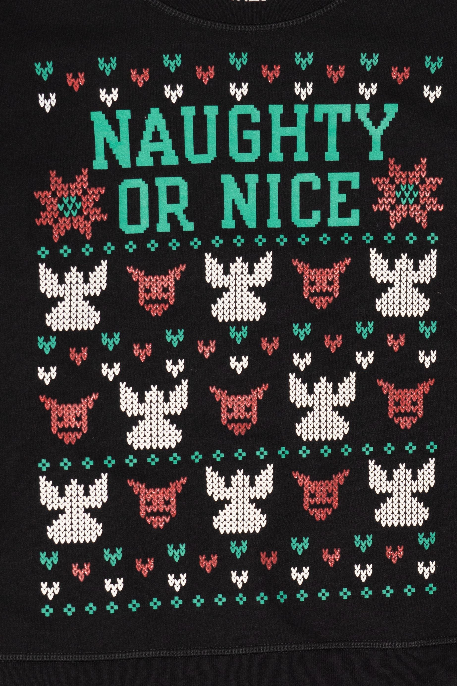 Black Hanes "Naughty Or Nice" Pixel Ugly Christmas Sweatshirt (2010s)