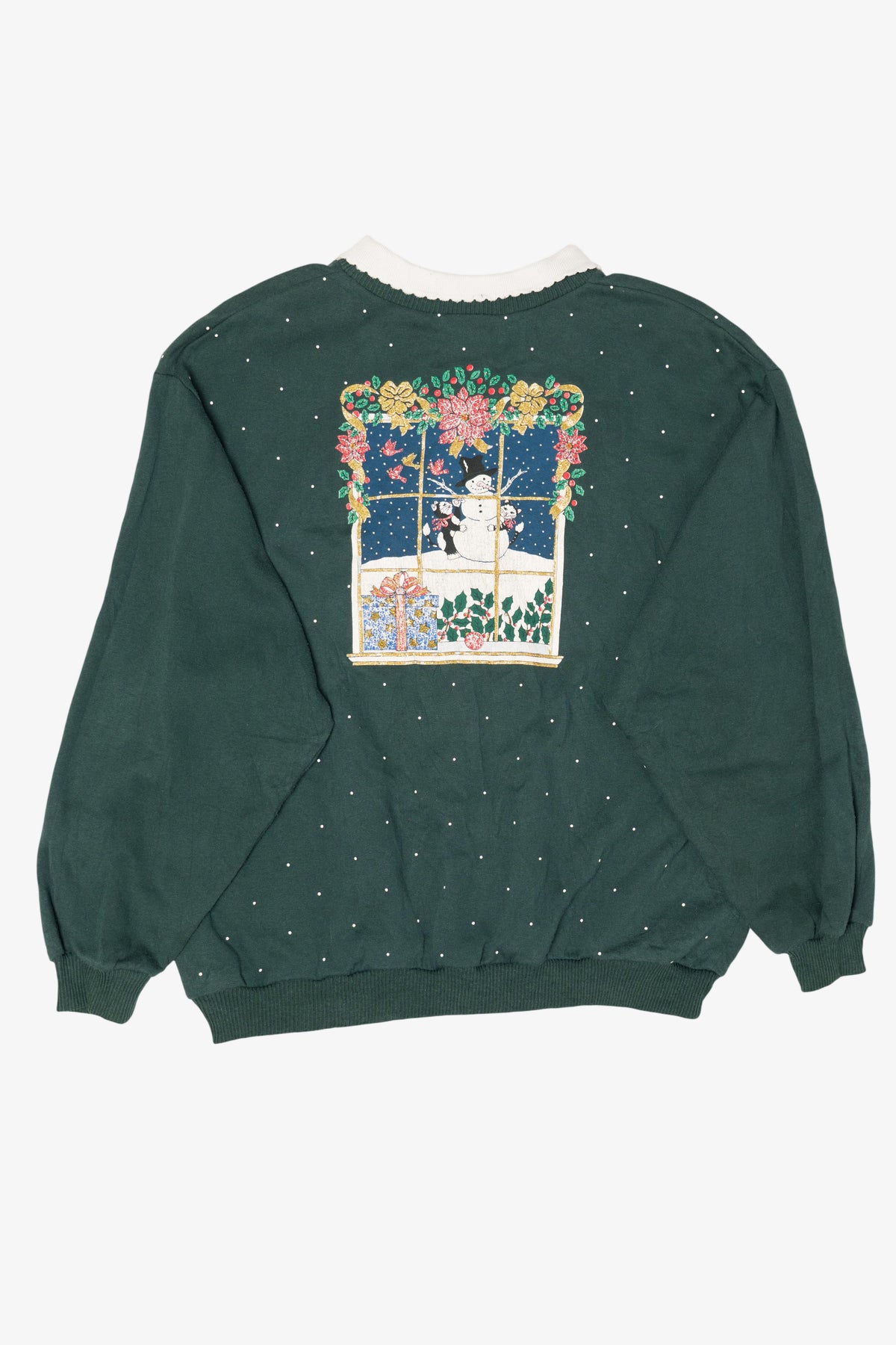 Vintage Hunter Green Spumoni Cats In Window Ugly Christmas Sweatshirt (1990s)
