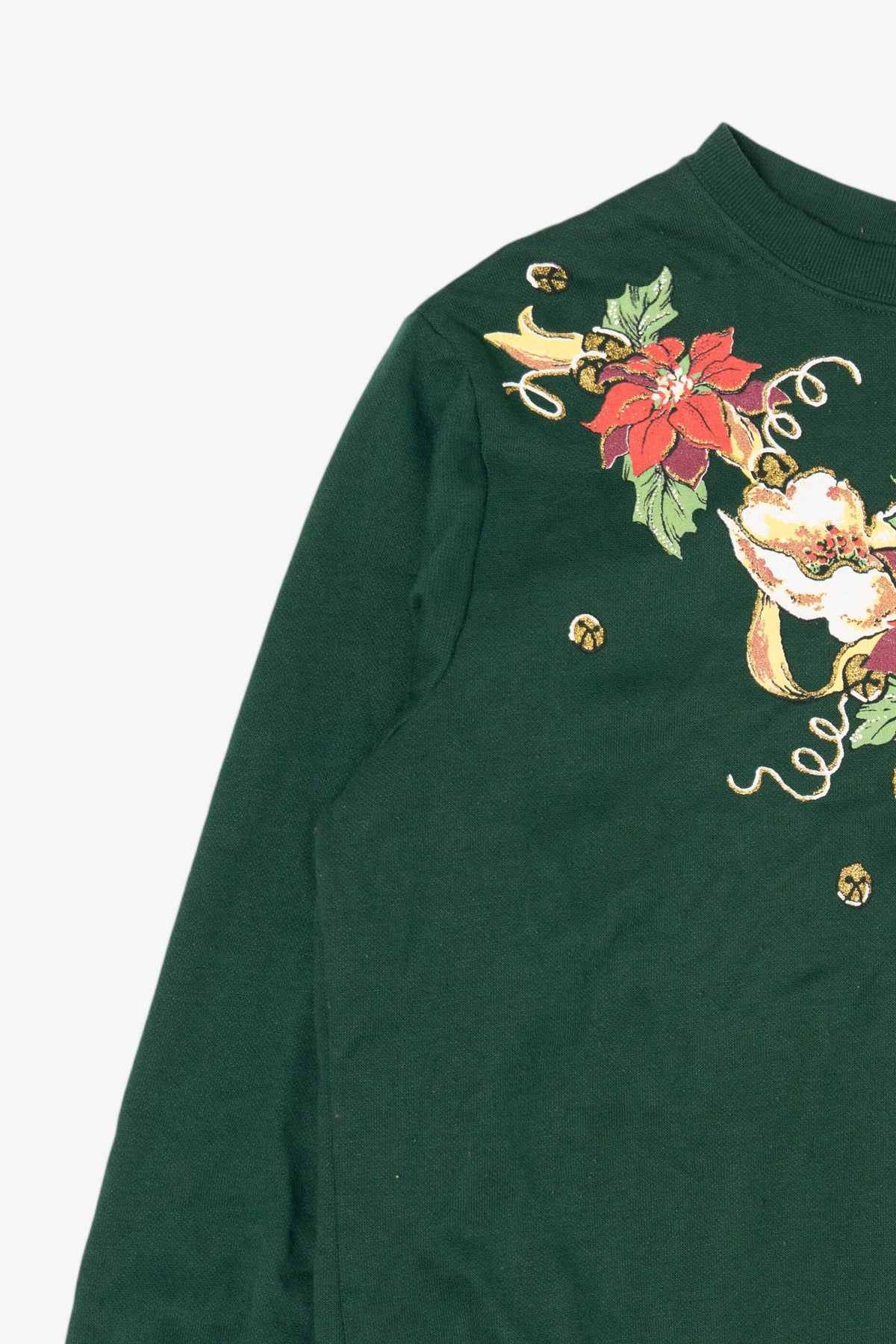 Vintage Green Blair Bells And Poinsettias Ugly Christmas Sweatshirt (1990s)