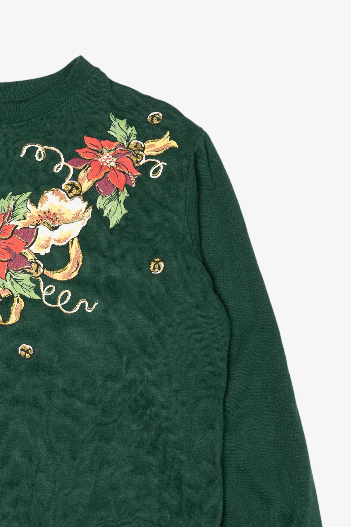 Vintage Green Blair Bells And Poinsettias Ugly Christmas Sweatshirt (1990s)