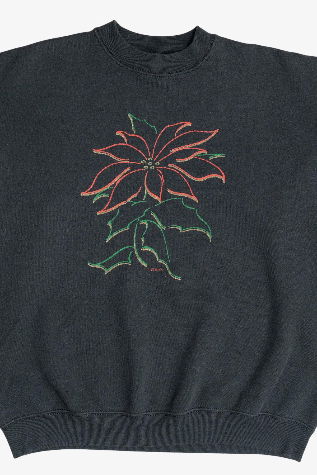 Vintage Poinsettia Flower Illustration Ugly Christmas Sweatshirt (1990s)