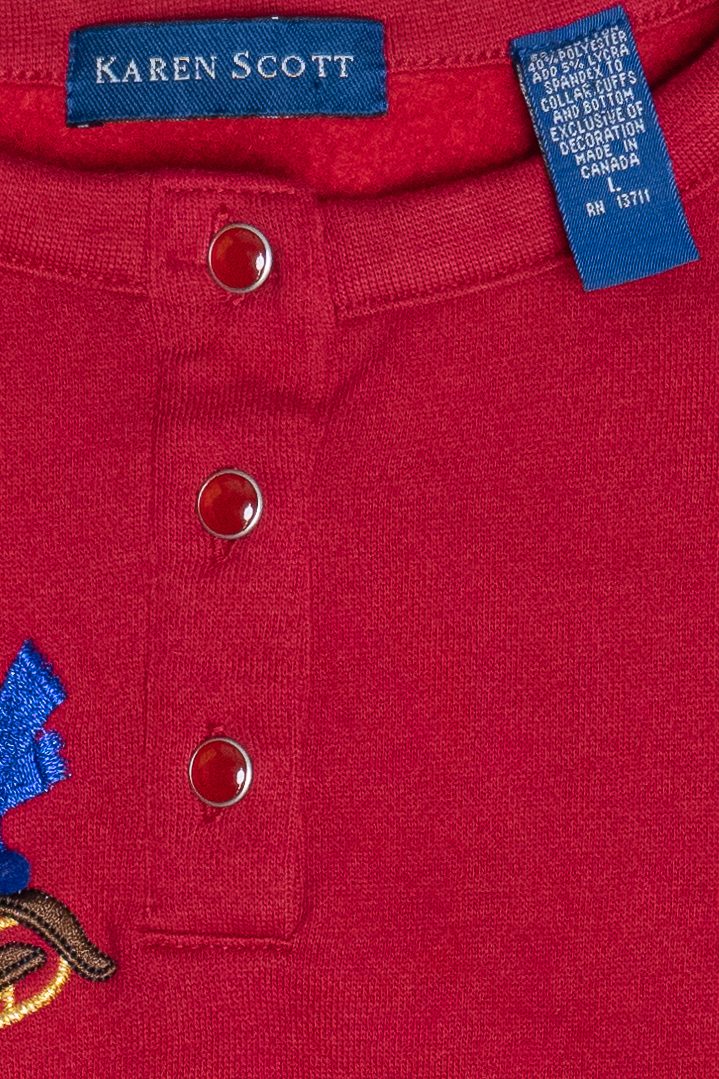 Vintage Sledding Snowmen Three Button Ugly Christmas Sweatshirt (1990s)