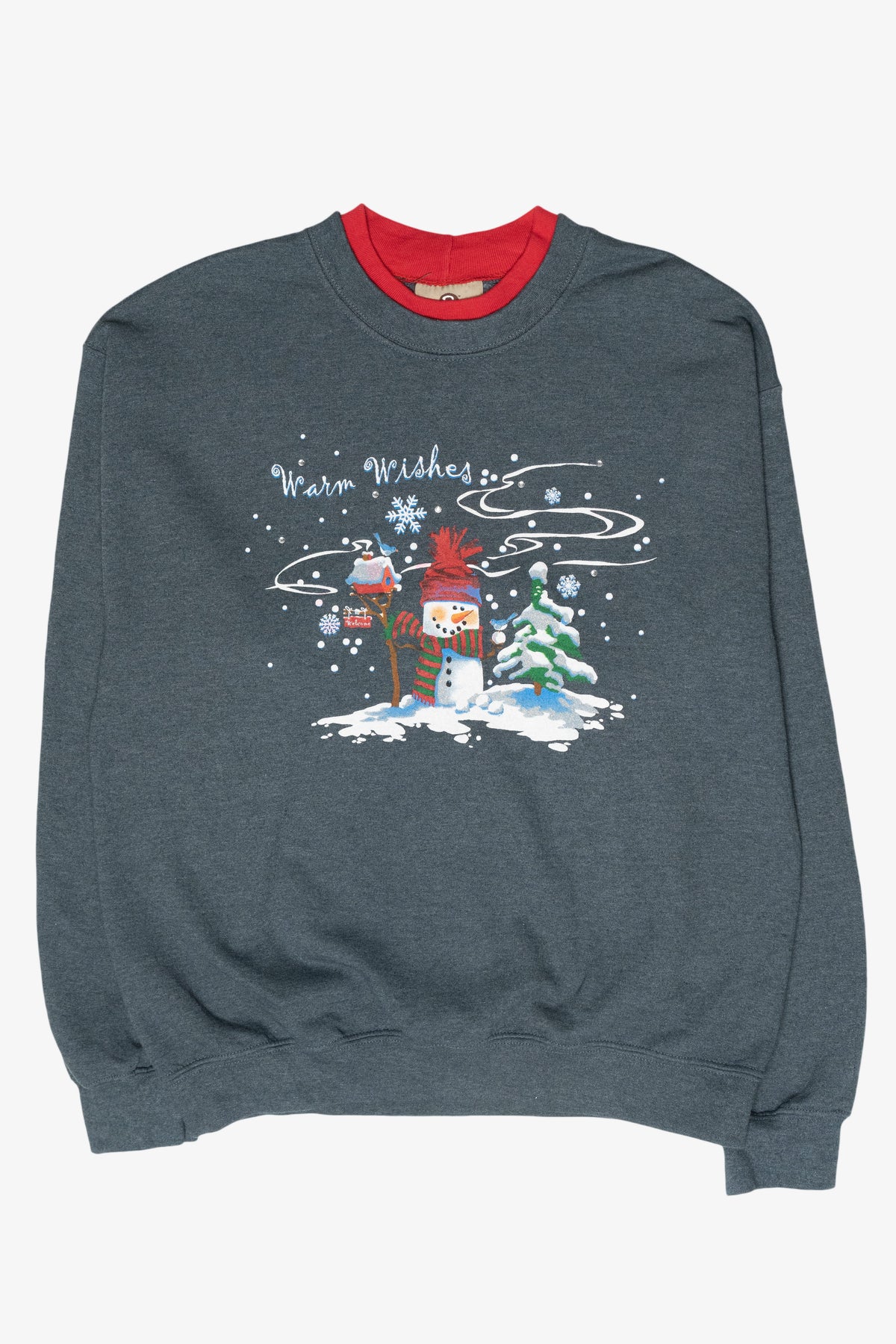 "Warm Wishes" Snowman Vintage Ugly Christmas Sweatshirt (2000s)