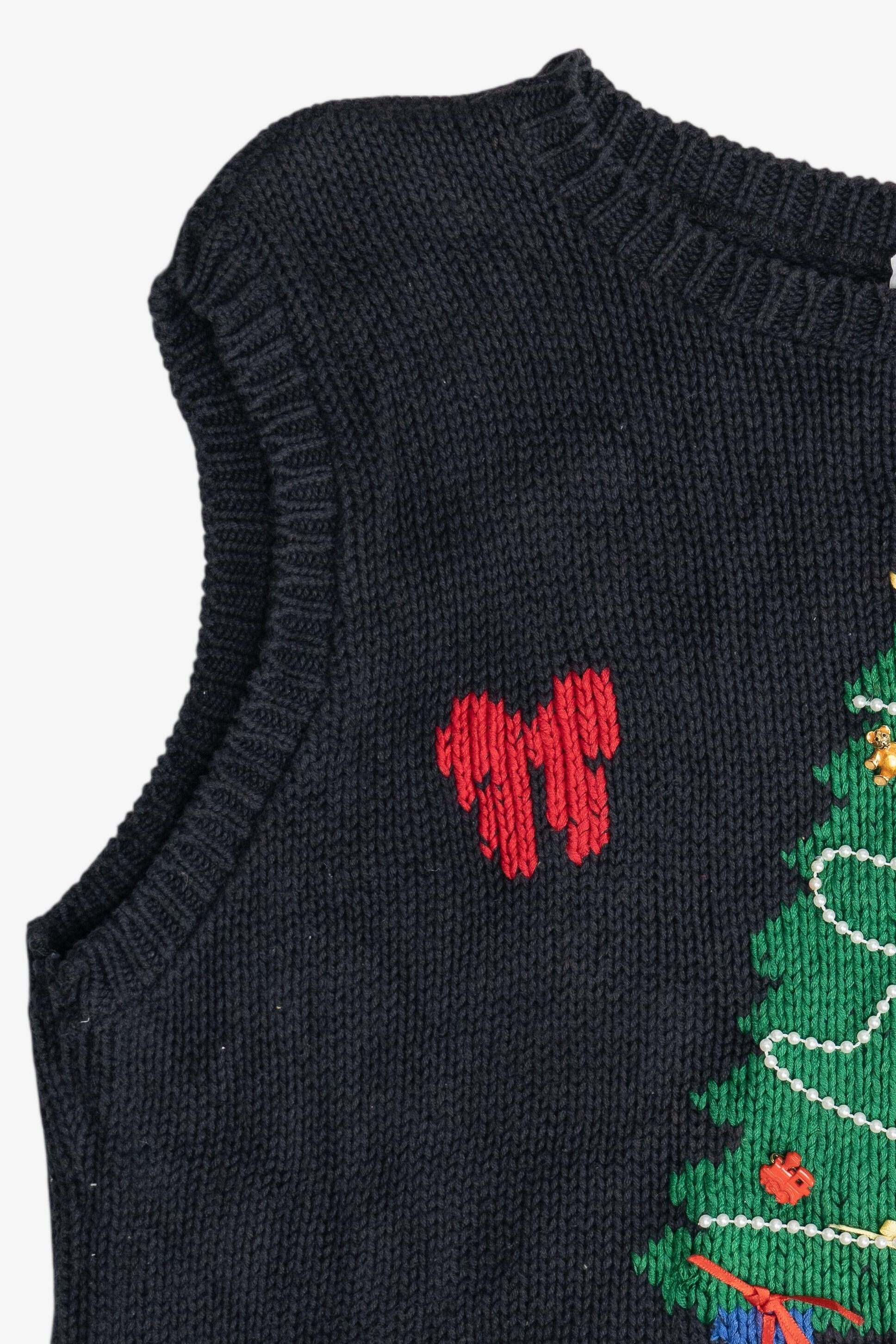 Vintage Black Stitch Knits Bows & Tree Ugly Christmas Sweater Vest (1980s)