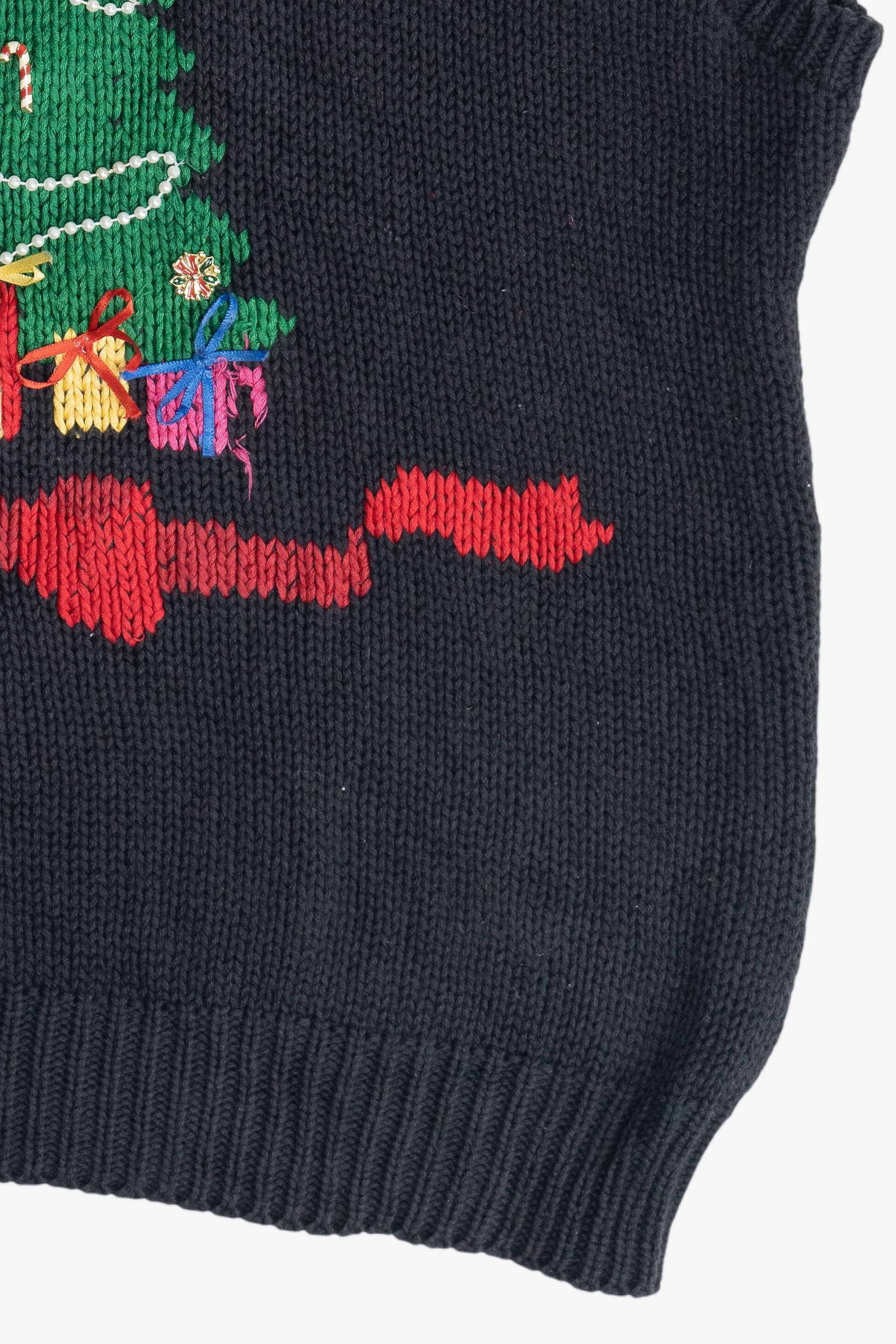 Vintage Black Stitch Knits Bows & Tree Ugly Christmas Sweater Vest (1980s)