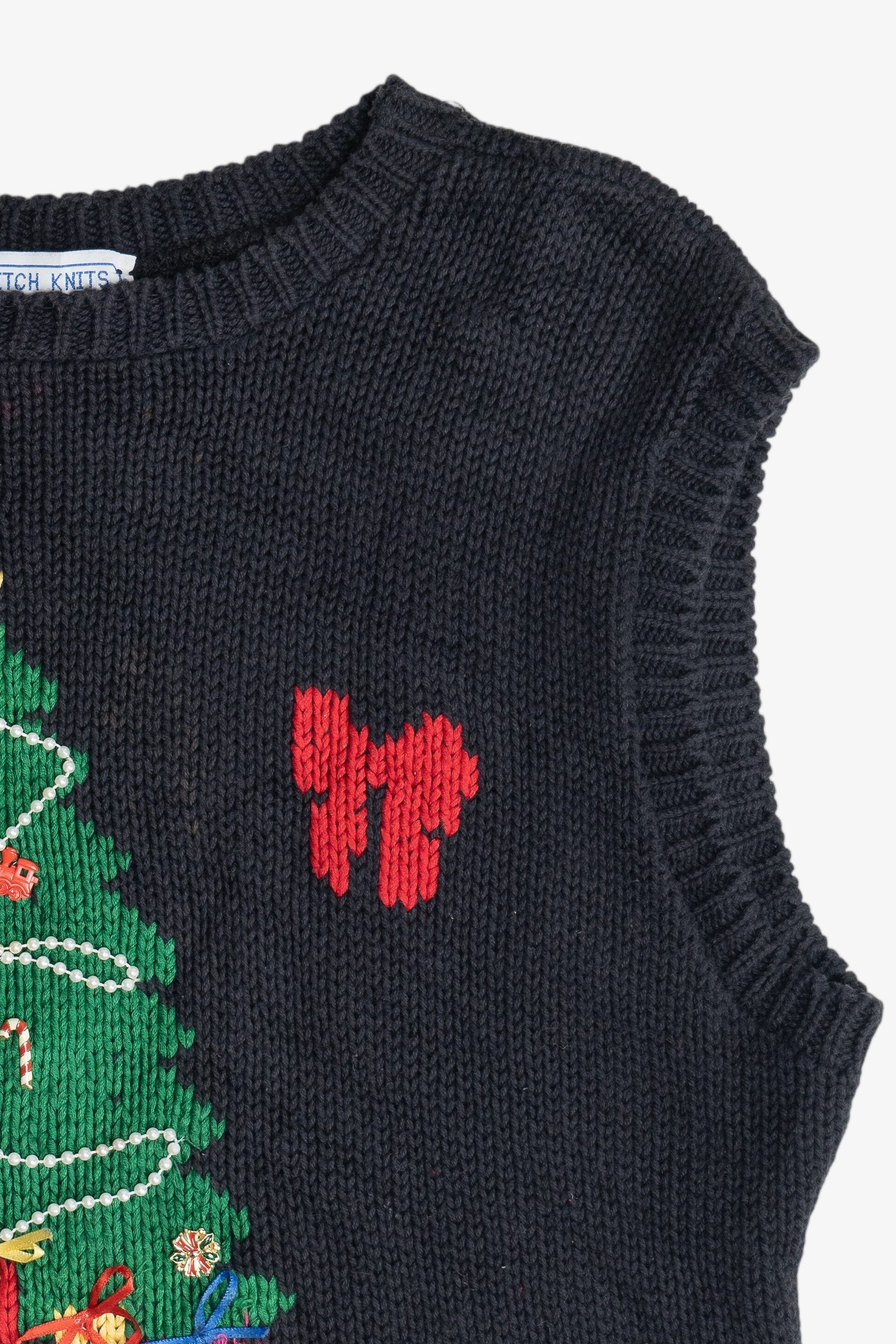 Vintage Black Stitch Knits Bows & Tree Ugly Christmas Sweater Vest (1980s)