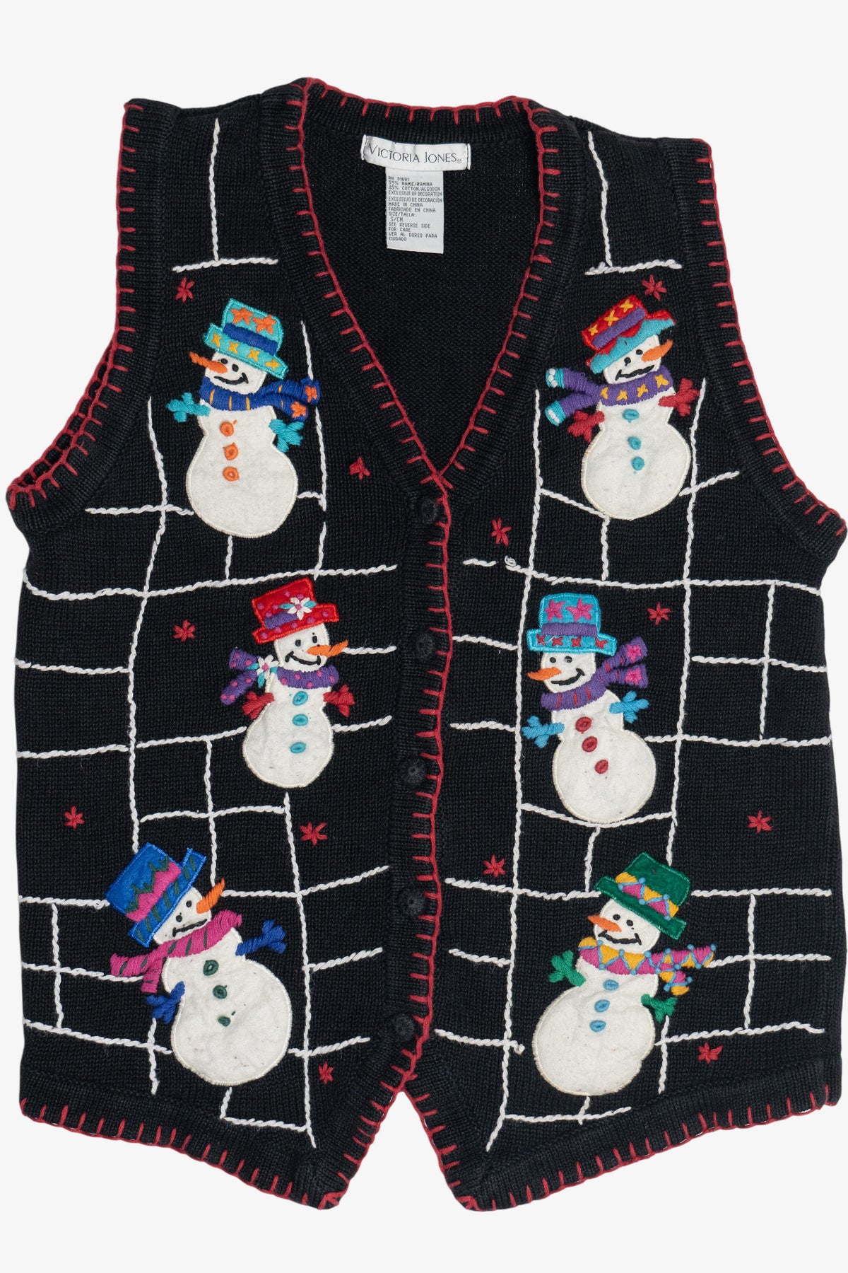Vintage Victoria Jones Happy Snowmen Ugly Christmas Vest (1990s)