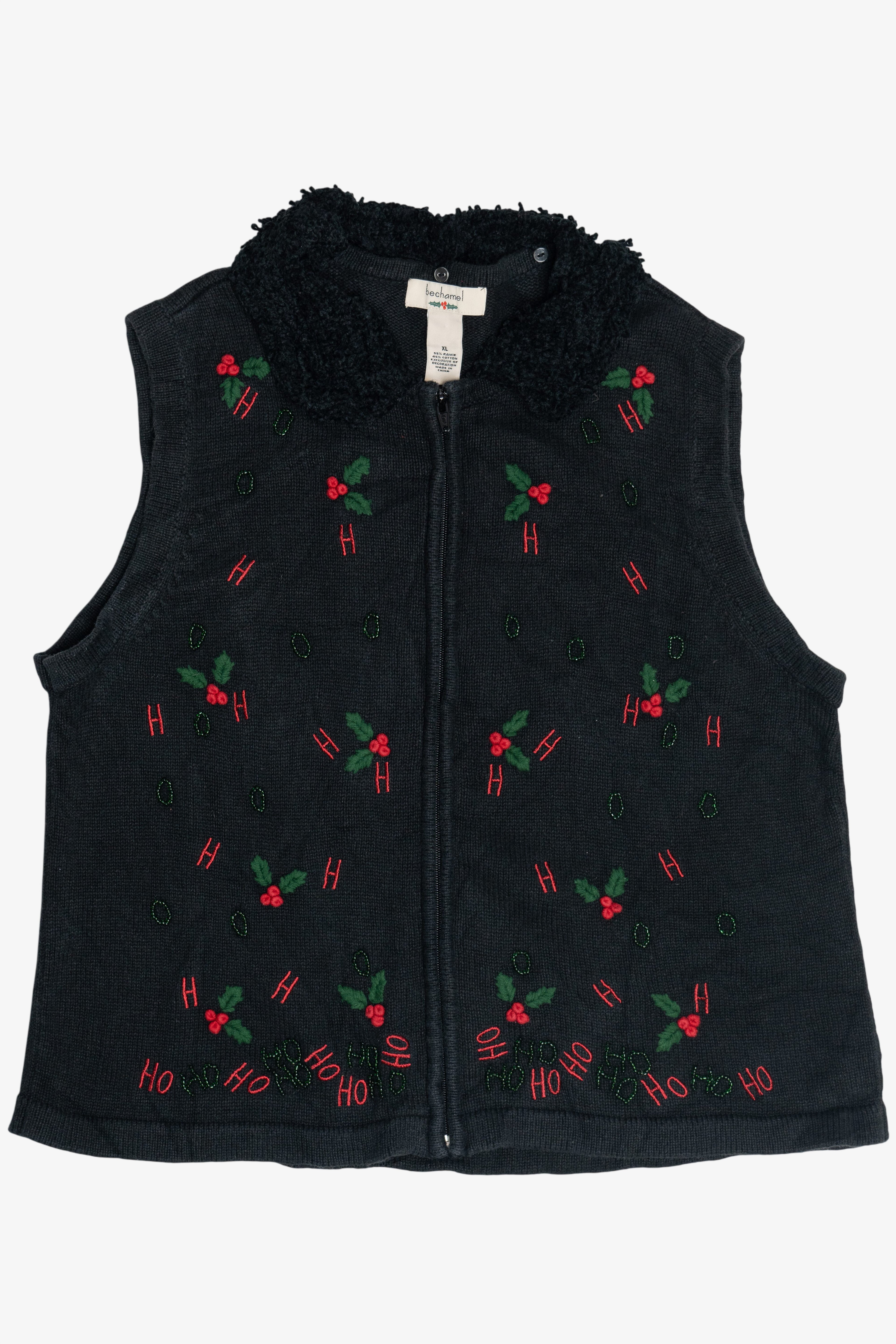 Vintage Beaded "Ho Ho Ho" Ugly Christmas Vest (1990s)