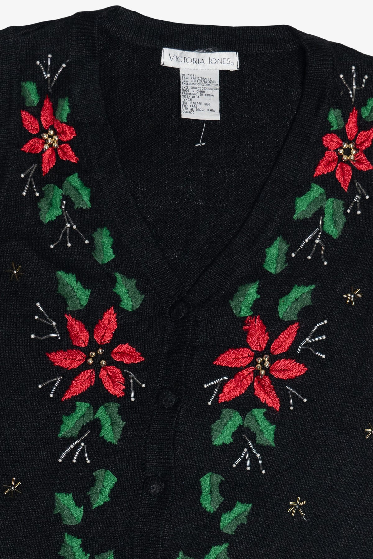 Vintage Victoria Jones Embroidered Poinsettias Ugly Christmas Vest (1990s)