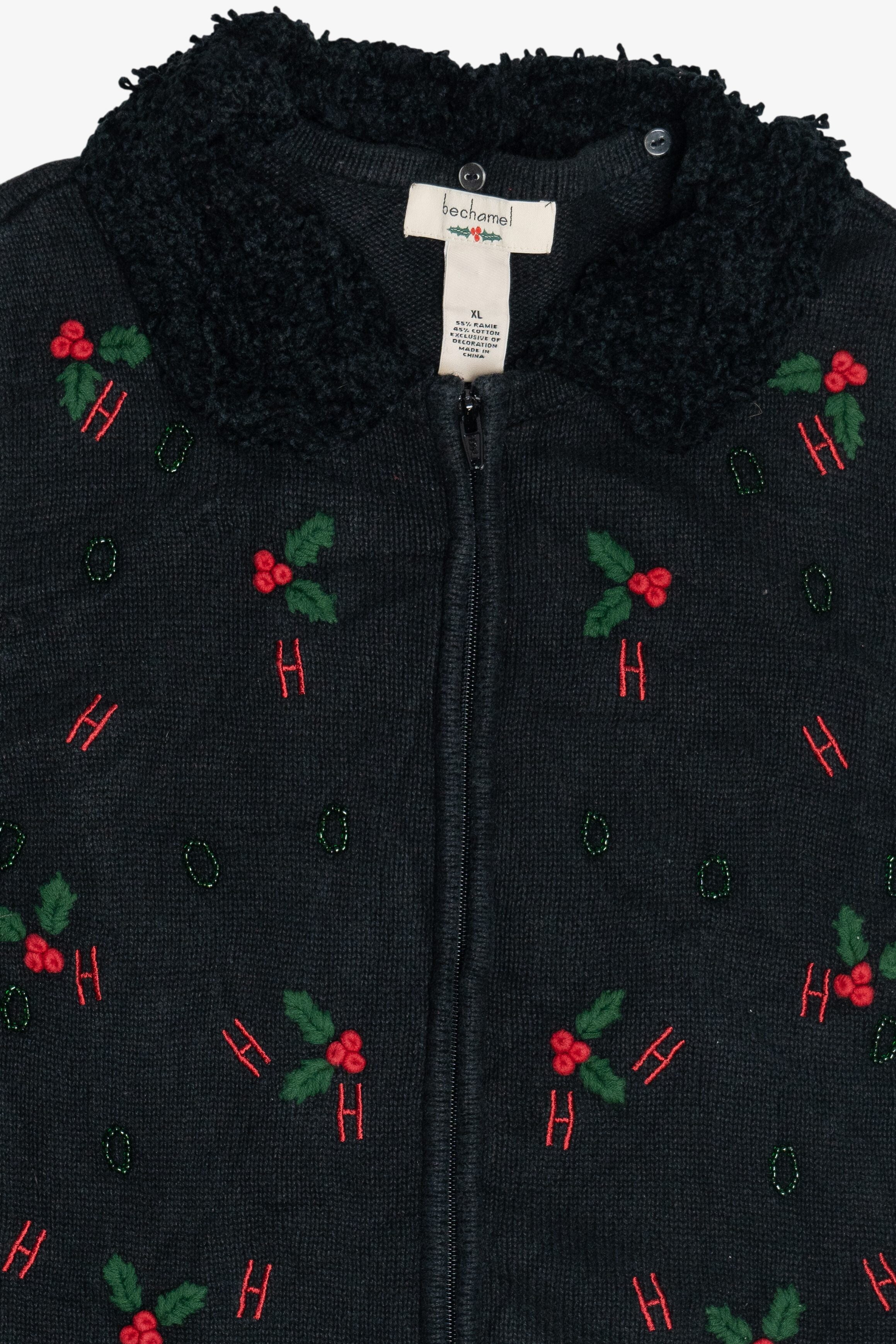 Vintage Beaded "Ho Ho Ho" Ugly Christmas Vest (1990s)
