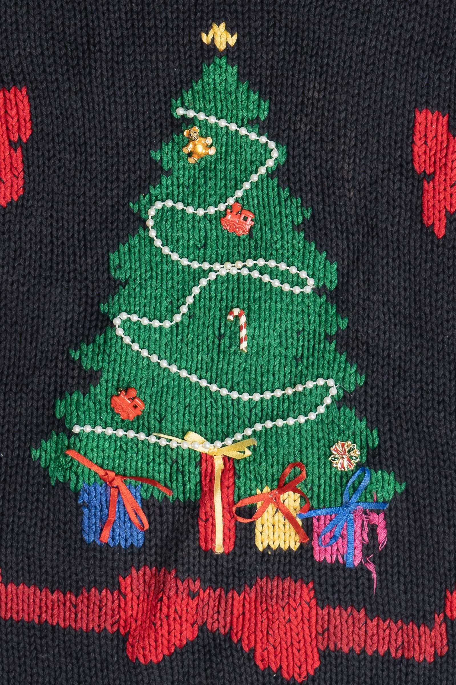 Vintage Black Stitch Knits Bows & Tree Ugly Christmas Sweater Vest (1980s)