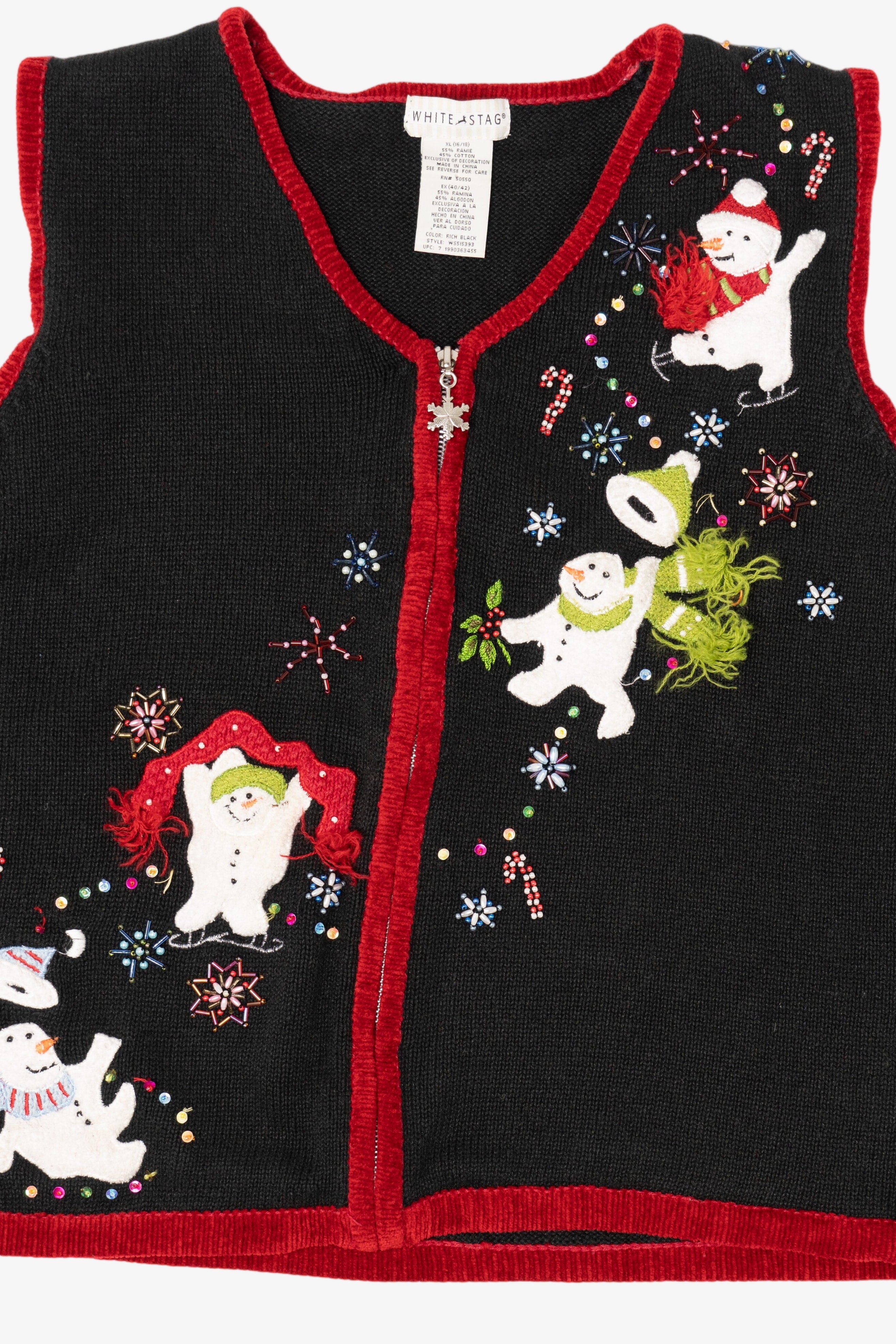 Vintage Black White Stag Snowmen Ugly Christmas Vest (1990s)