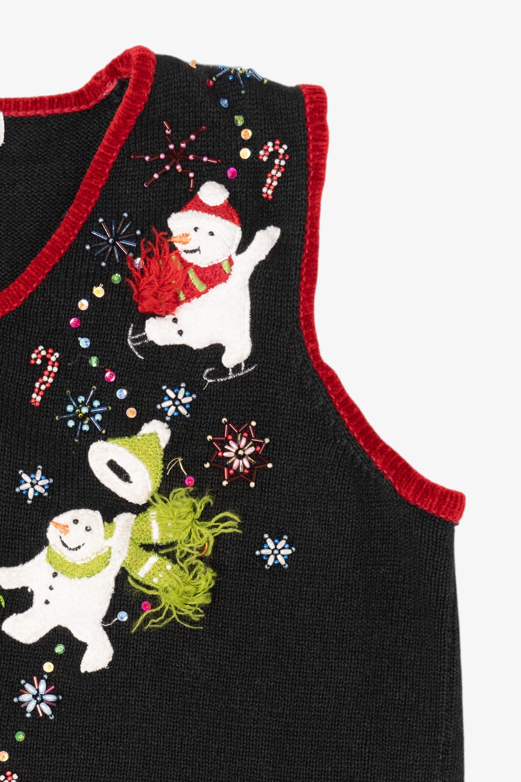 Vintage Black White Stag Snowmen Ugly Christmas Vest (1990s)