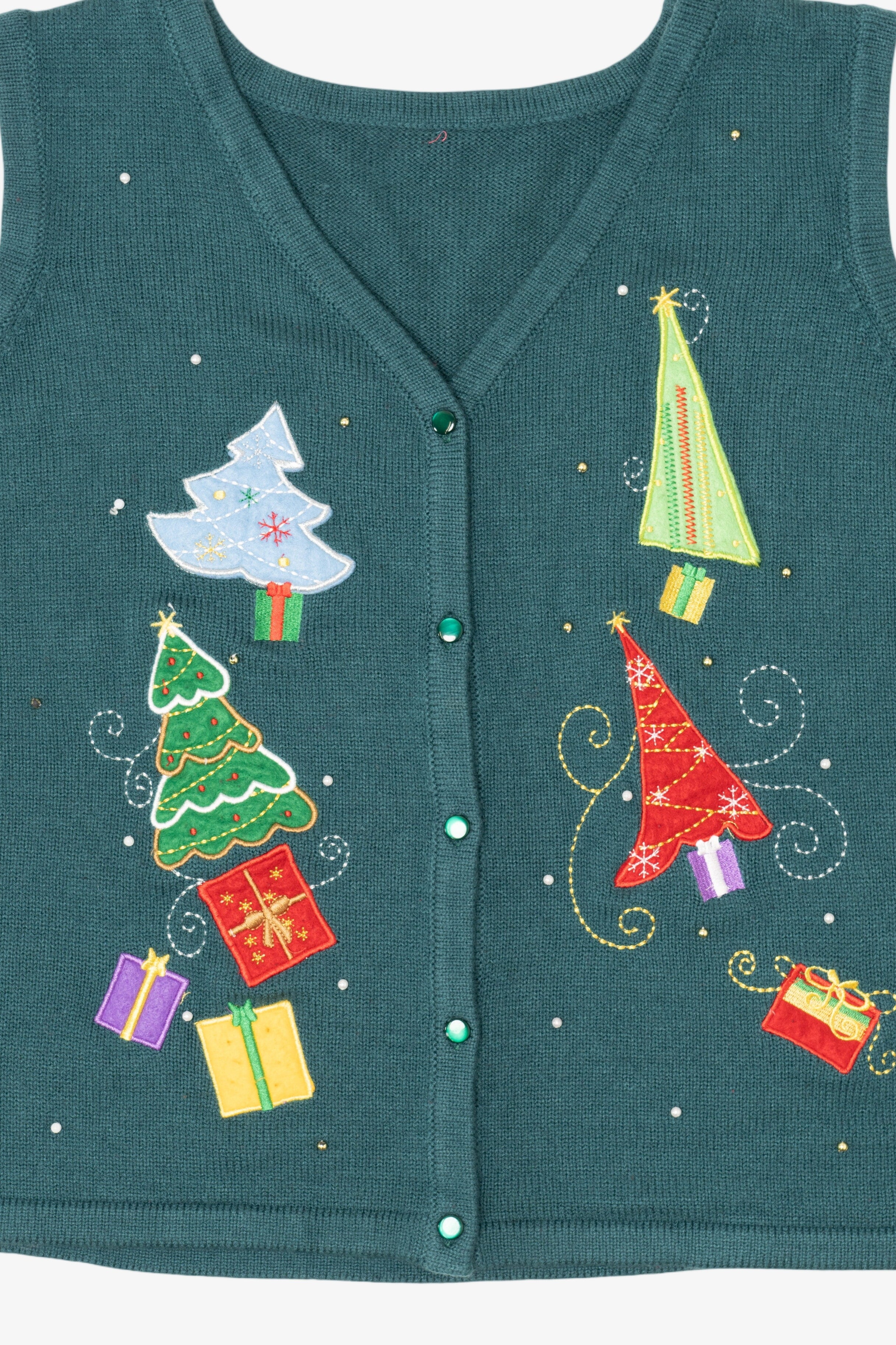 Vintage Green Trees And Presents Ugly Christmas Vest (2000s)