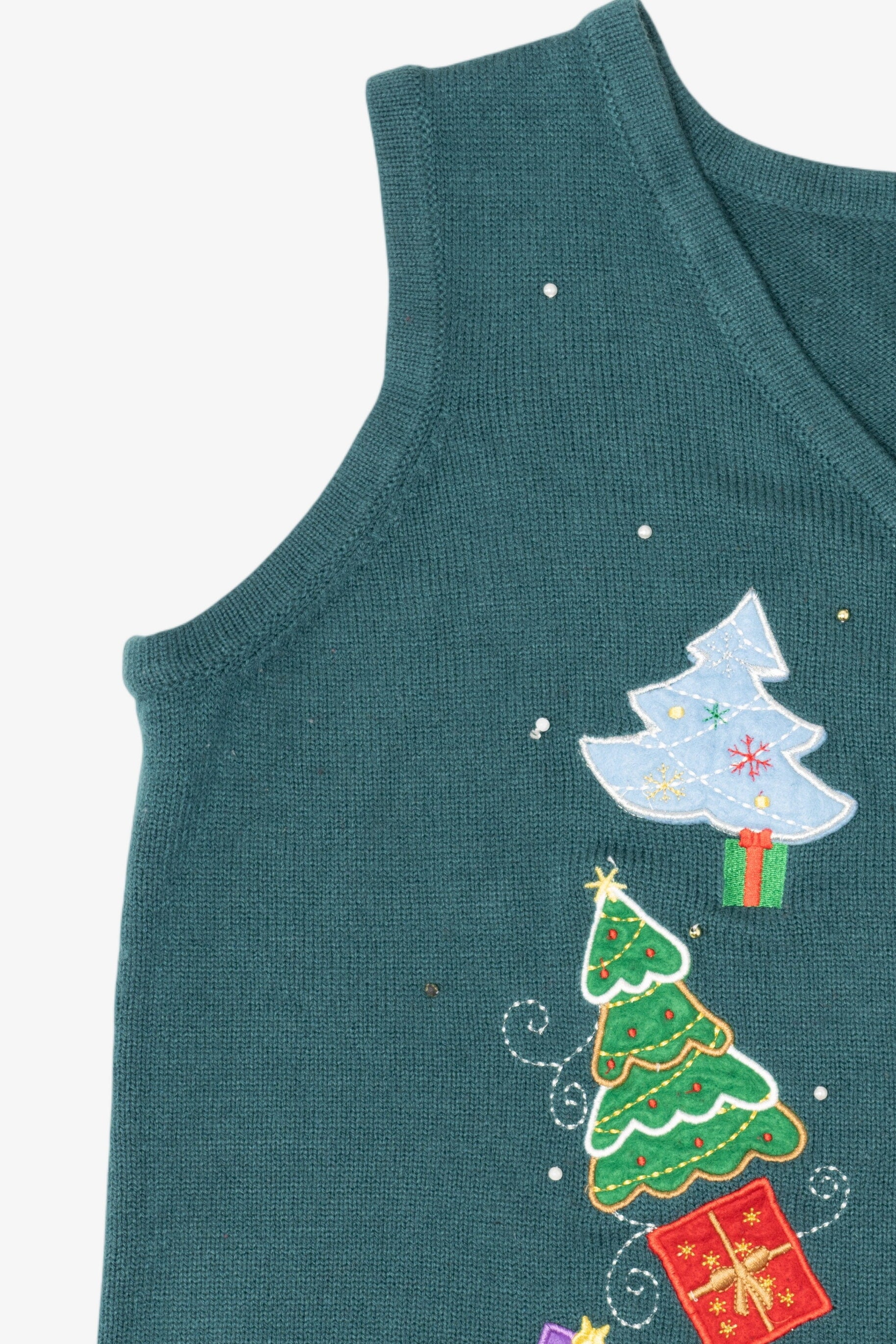 Vintage Green Trees And Presents Ugly Christmas Vest (2000s)