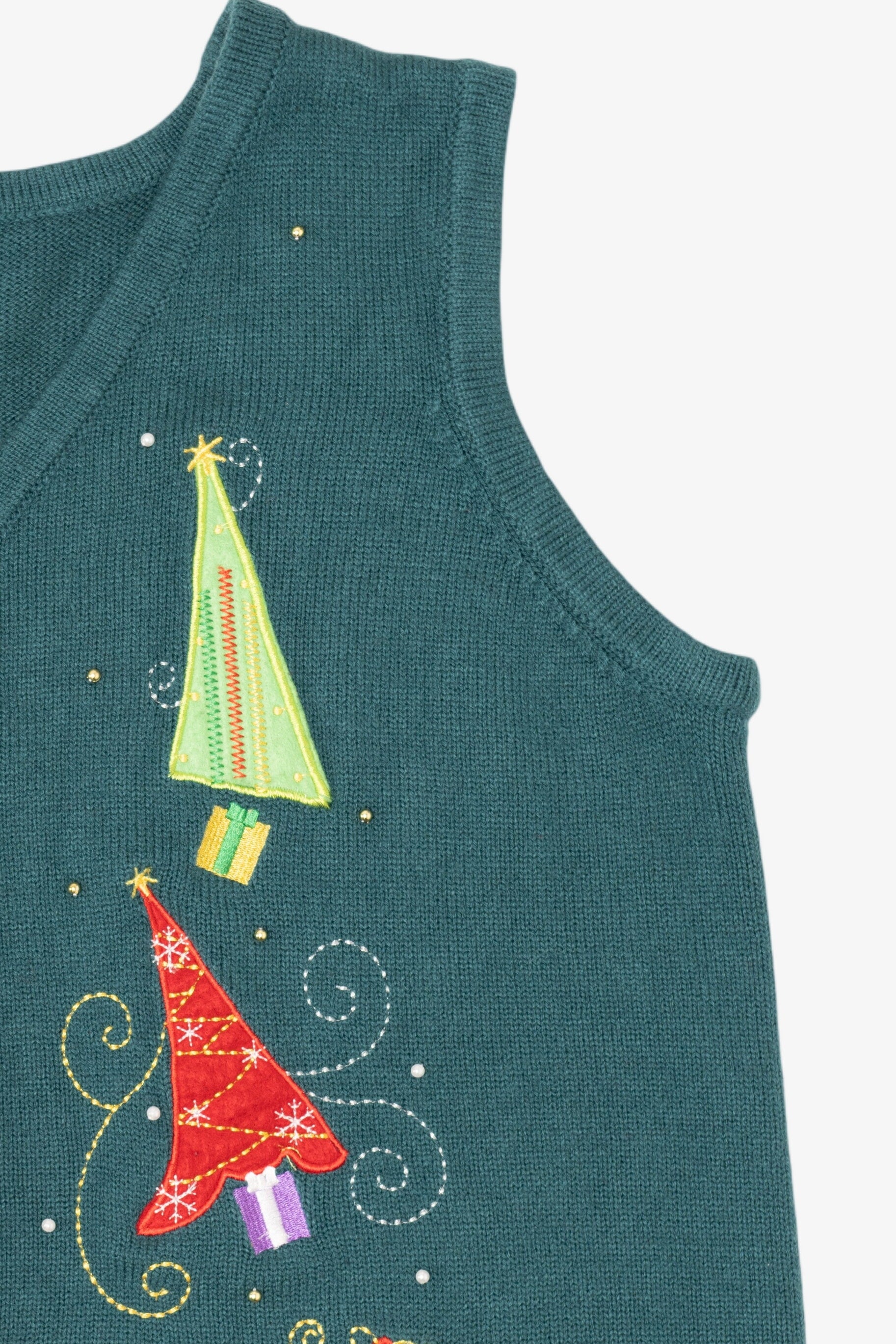 Vintage Green Trees And Presents Ugly Christmas Vest (2000s)