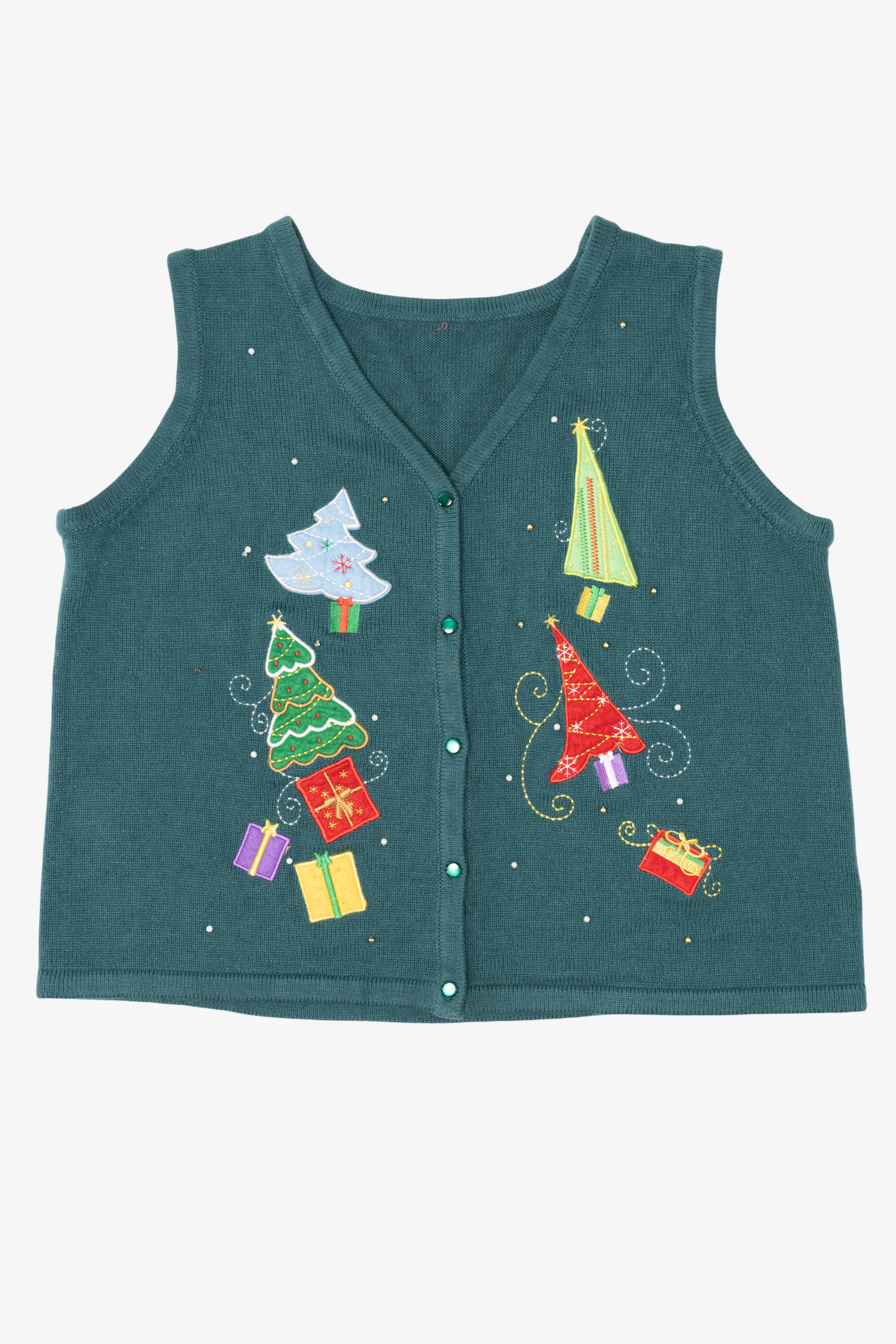 Vintage Green Trees And Presents Ugly Christmas Vest (2000s)
