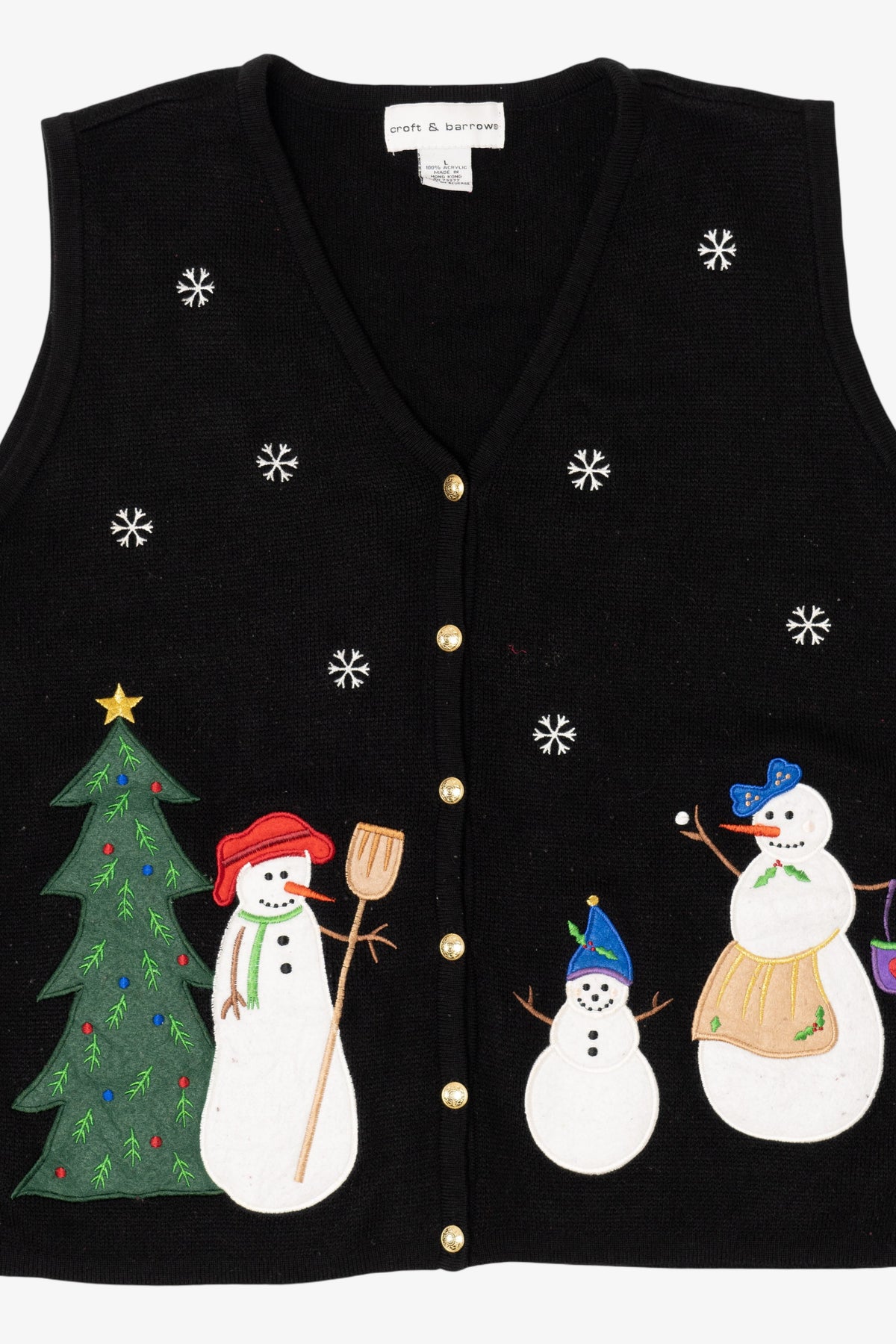 Vintage Black Croft & Barrow Snowmen Ugly Christmas Vest (2000s)
