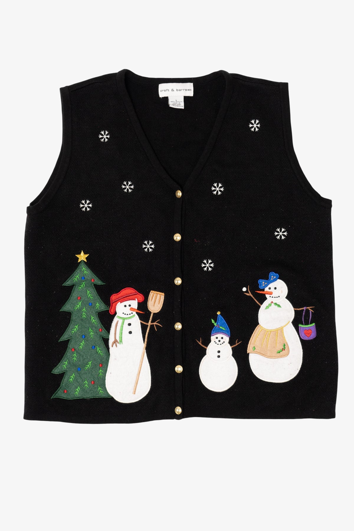 Vintage Black Croft & Barrow Snowmen Ugly Christmas Vest (2000s)
