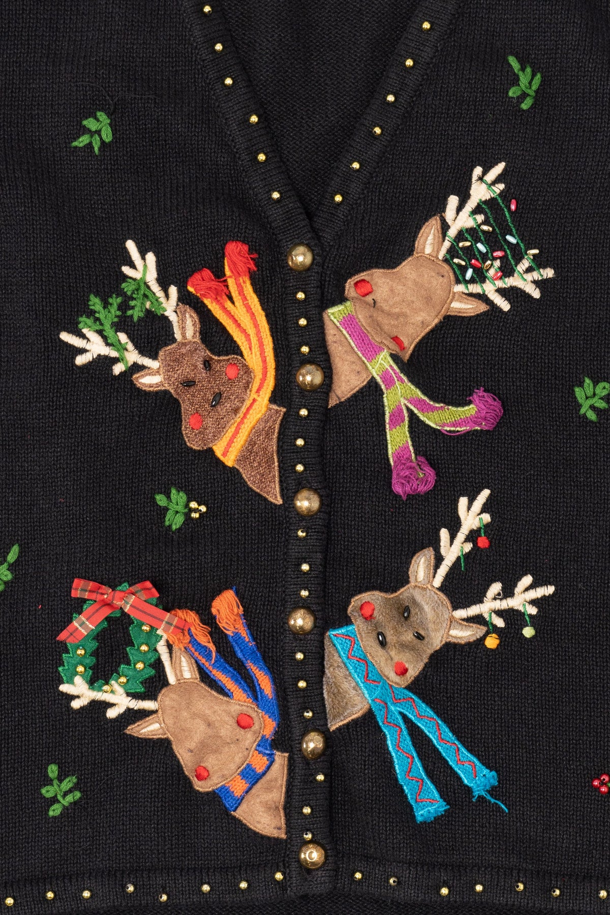 Vintage Black Mercer Street Studio Reindeer Ugly Christmas Vest (1990s)
