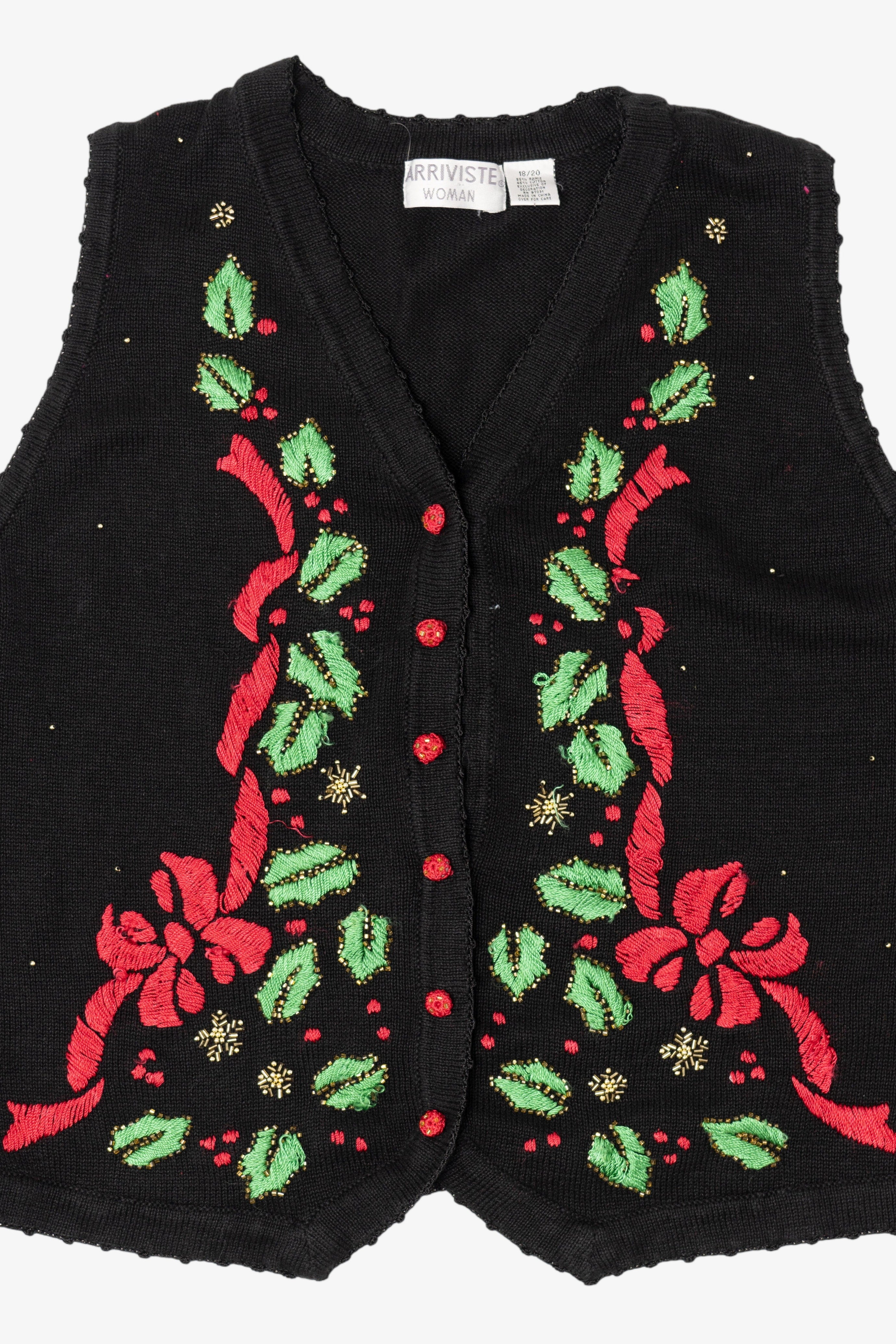 Vintage Black Arriviste Holly Ugly Christmas Vest (1990s)