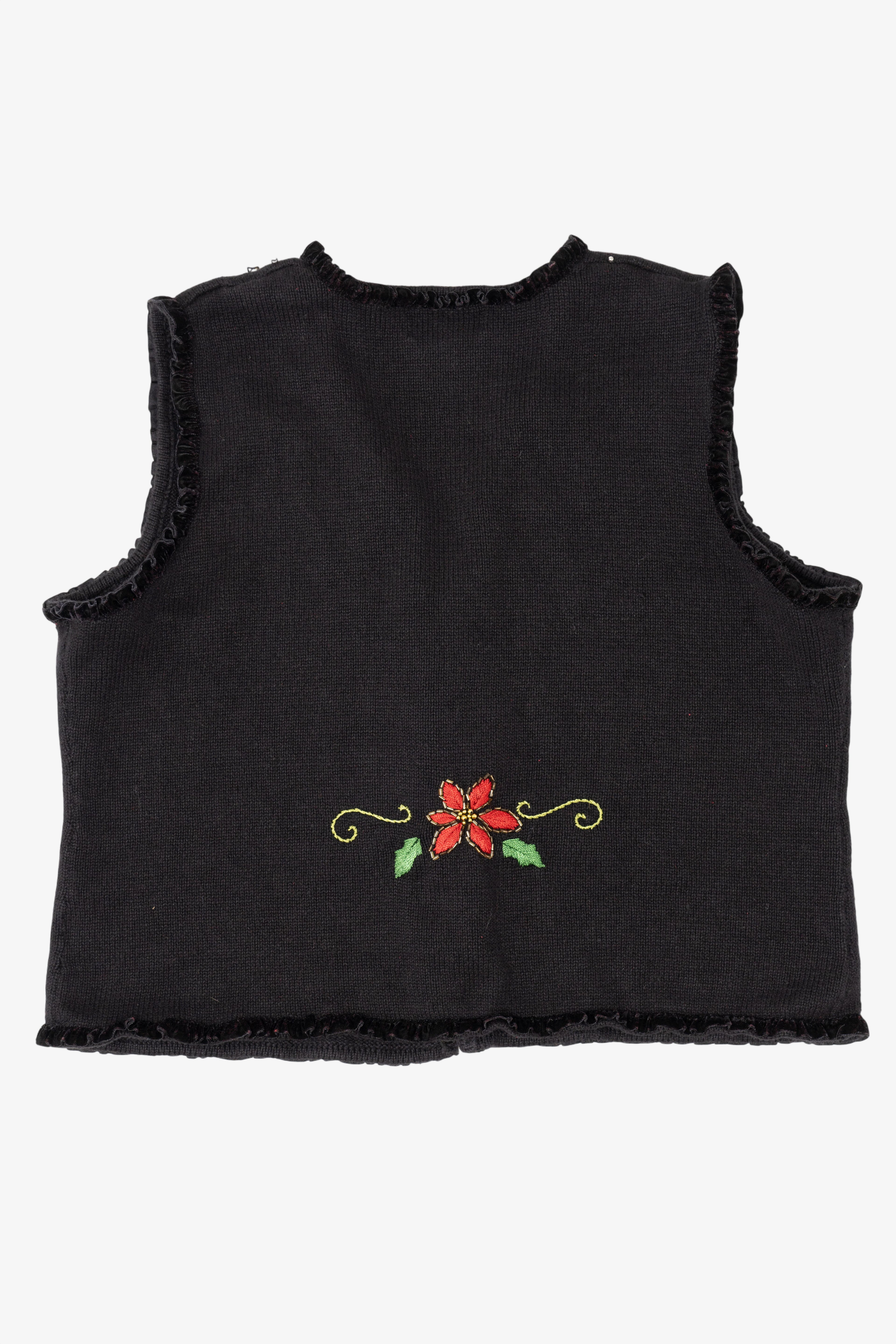 Vintage Black Studio Joy Poinsettias Ugly Christmas Vest (1990s)