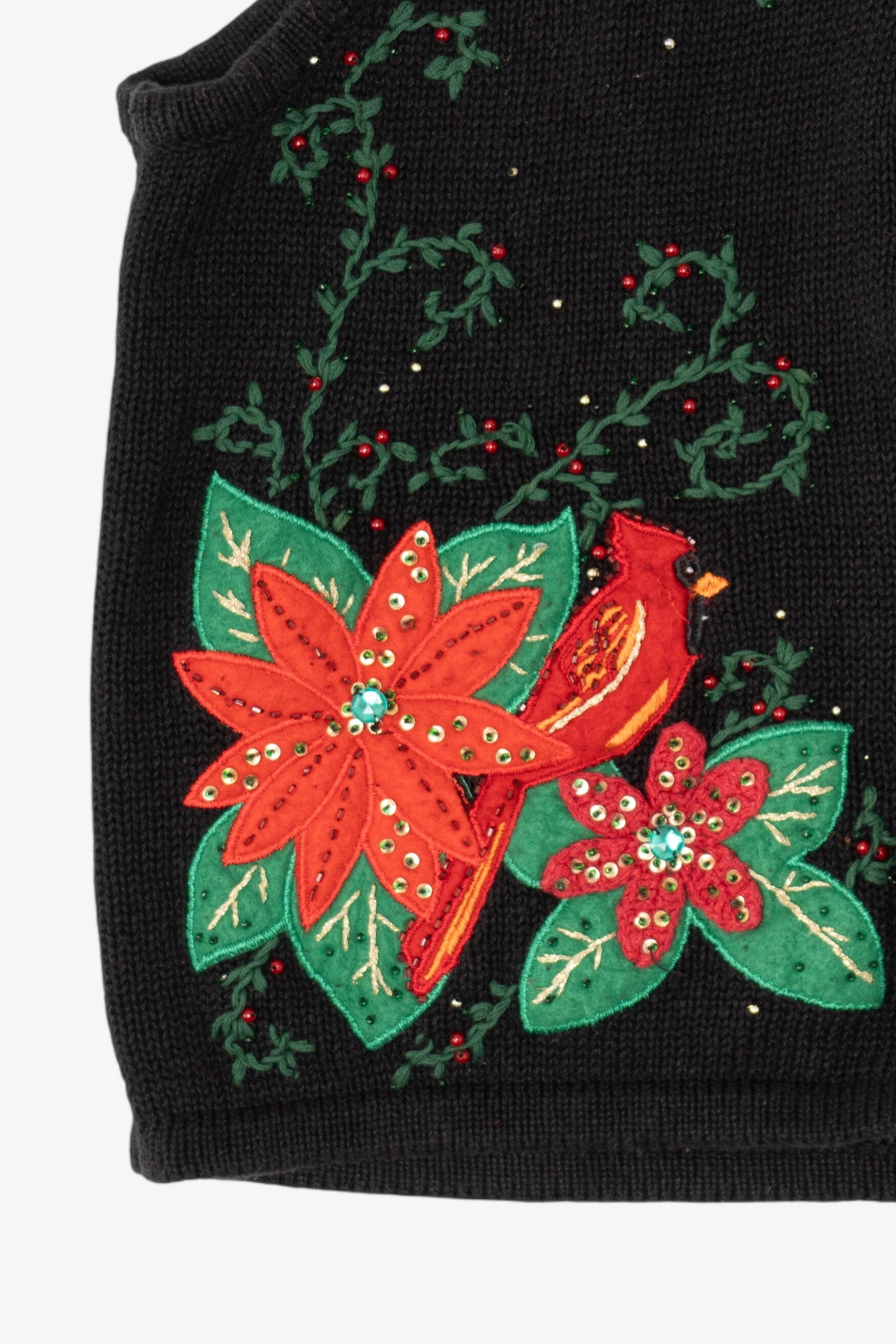 Vintage Black Cardinals And Poinsettias Ugly Christmas Vest (2000s)