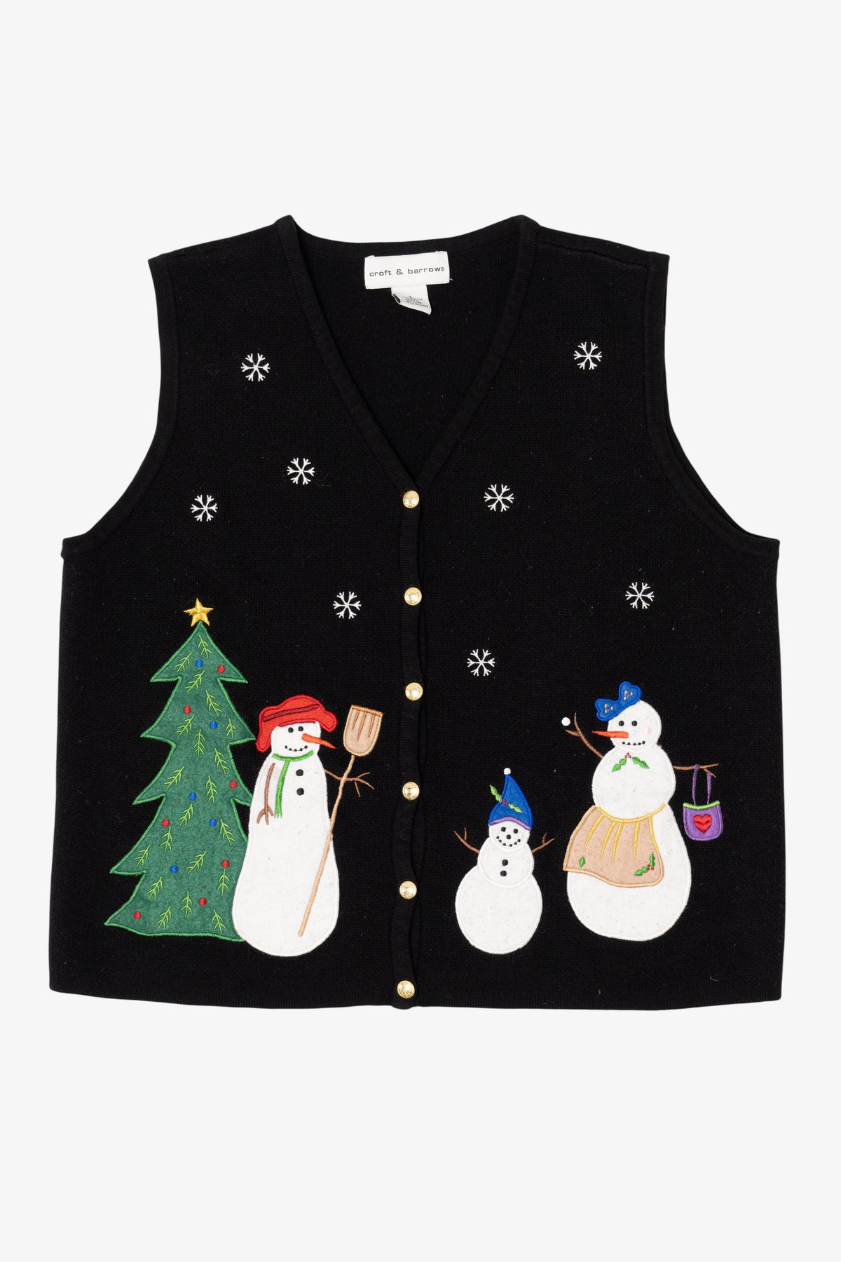 Vintage Black Croft & Barrow Snowmen Ugly Christmas Vest (2000s)