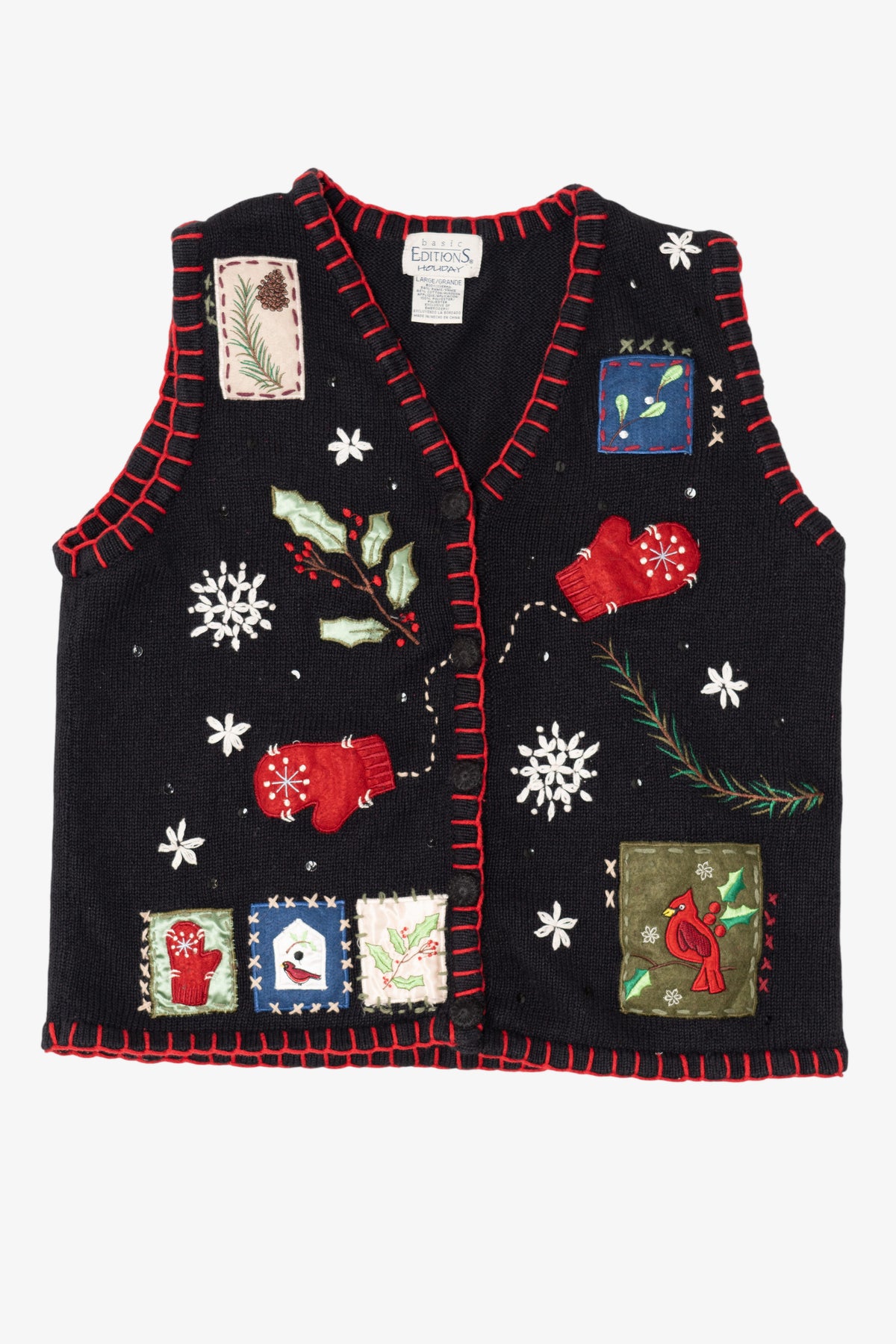 Vintage Black Basic Editions Ugly Christmas Vest (1990s)