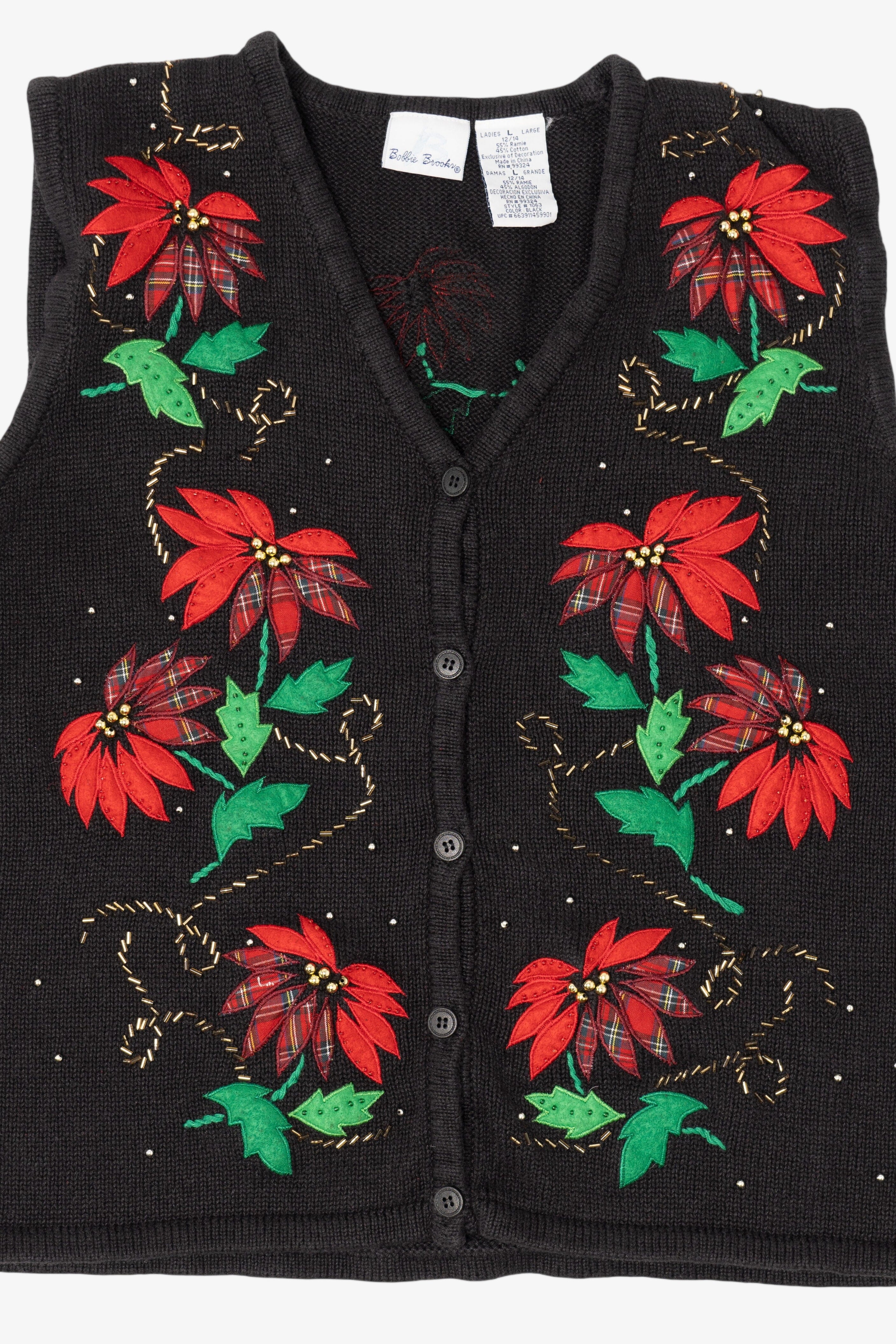 Vintage Black Bobbie Brooks Flowers Ugly Christmas Vest (1990s)