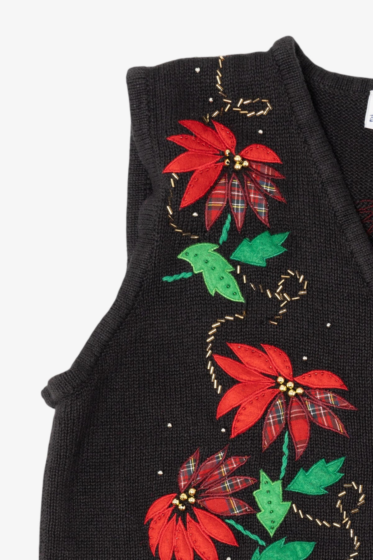Vintage Black Bobbie Brooks Flowers Ugly Christmas Vest (1990s)