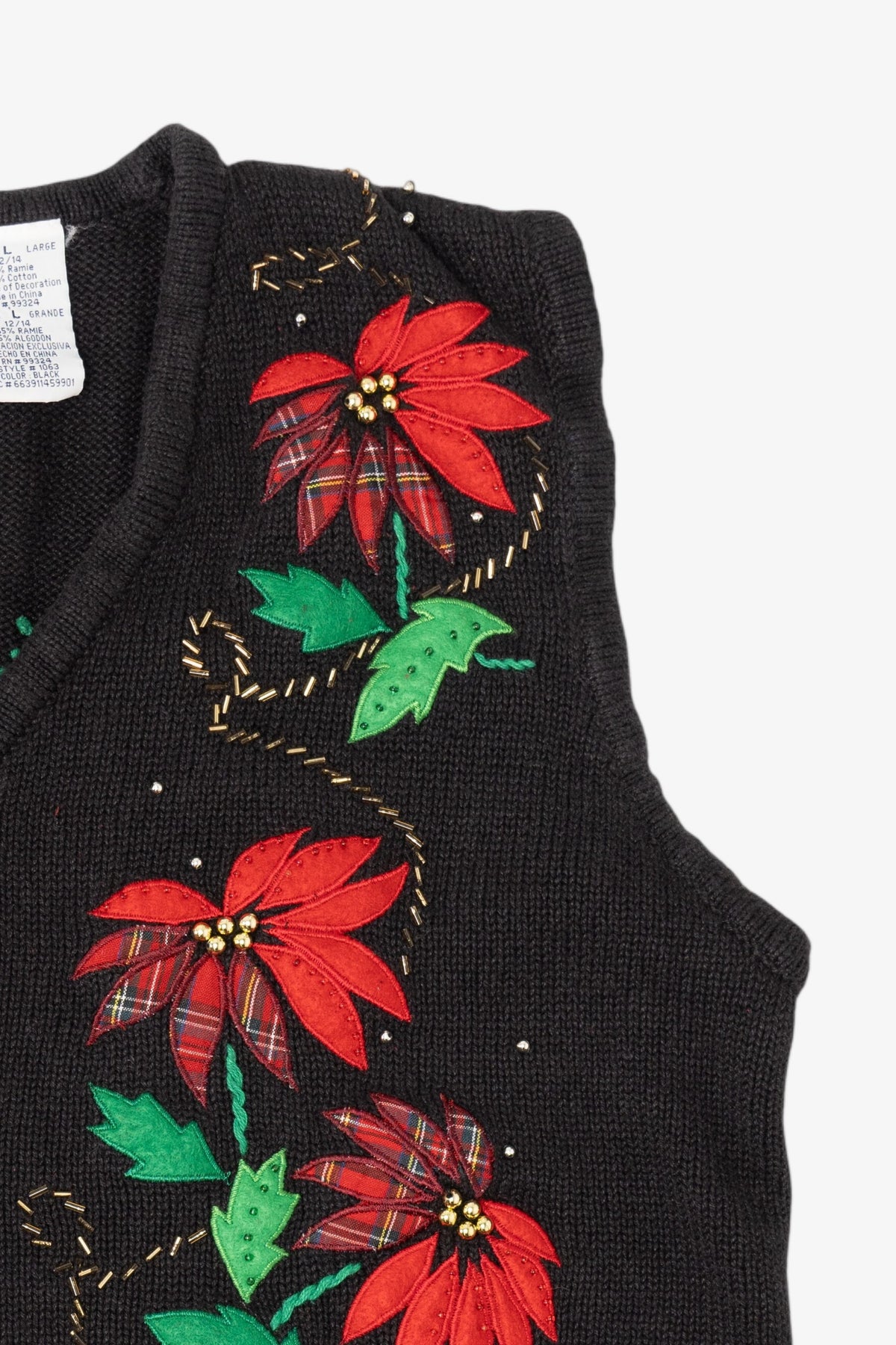 Vintage Black Bobbie Brooks Flowers Ugly Christmas Vest (1990s)