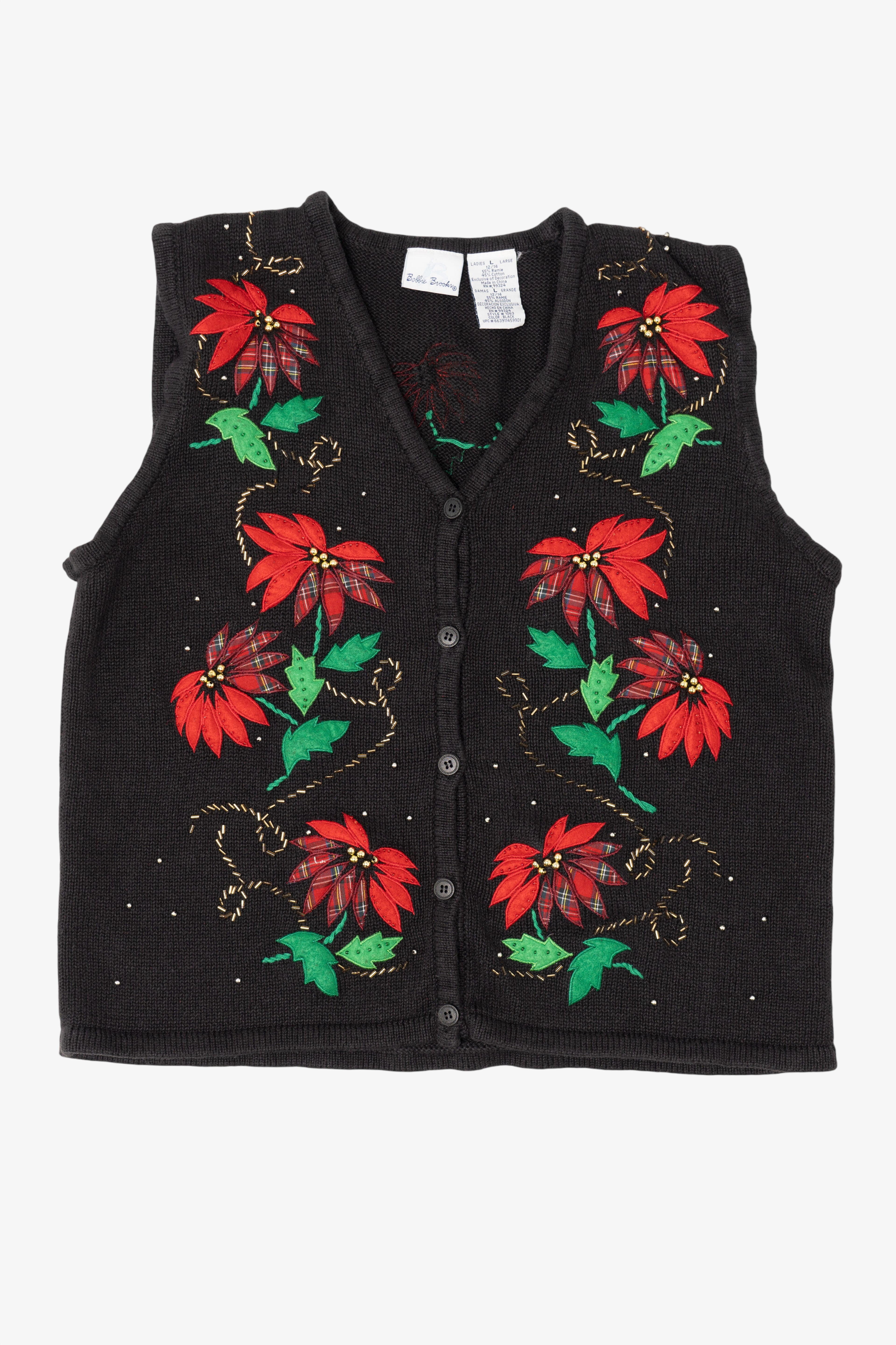 Vintage Black Bobbie Brooks Flowers Ugly Christmas Vest (1990s)