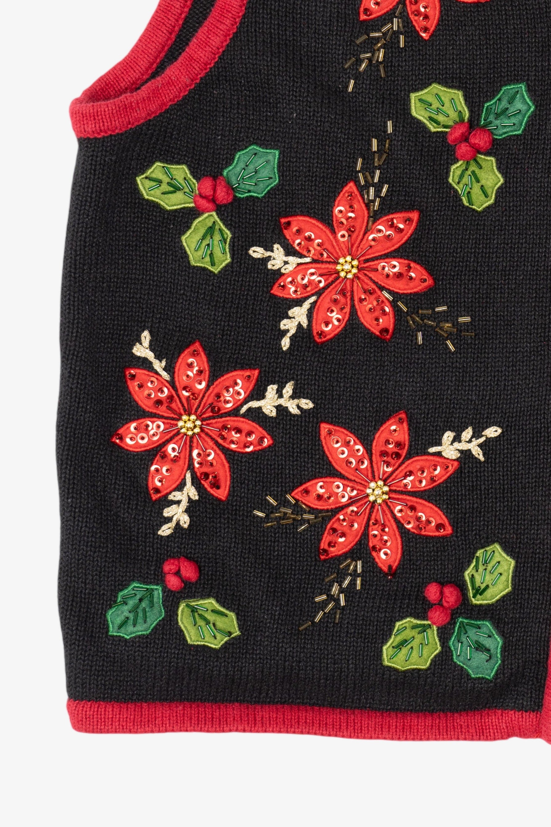 Vintage Black White Stag Poinsettias Ugly Christmas Vest (1990s)