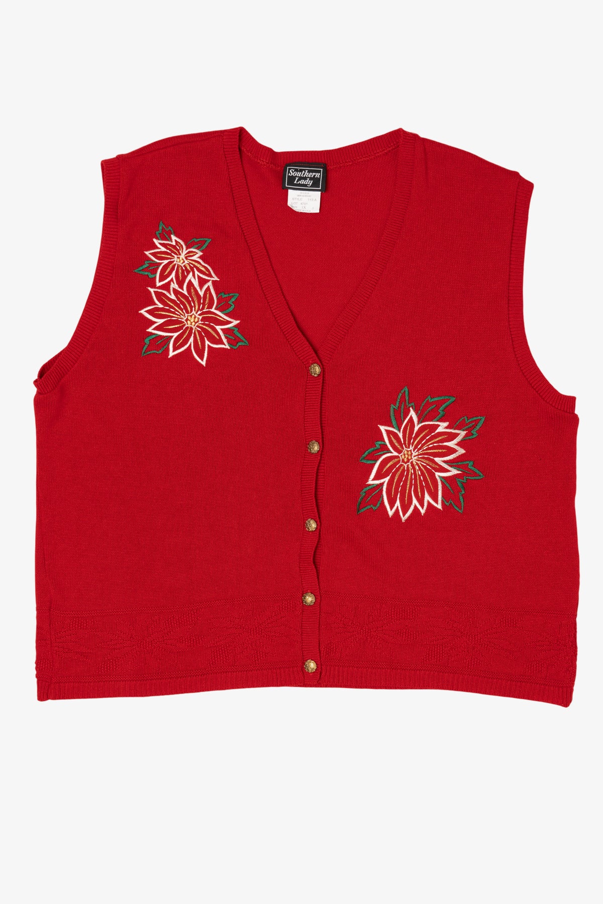 Vintage Red Southern Lady Poinsettias Ugly Christmas Vest (1980s)