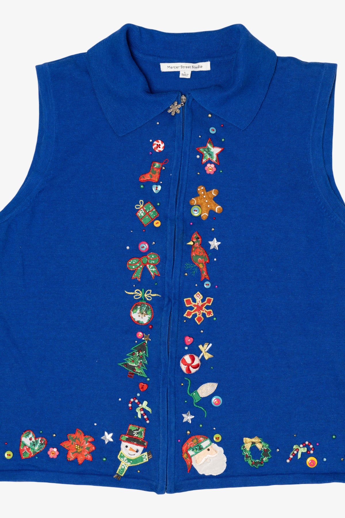 Vintage Blue Mercer Street Studio Ugly Christmas Vest (2000s)