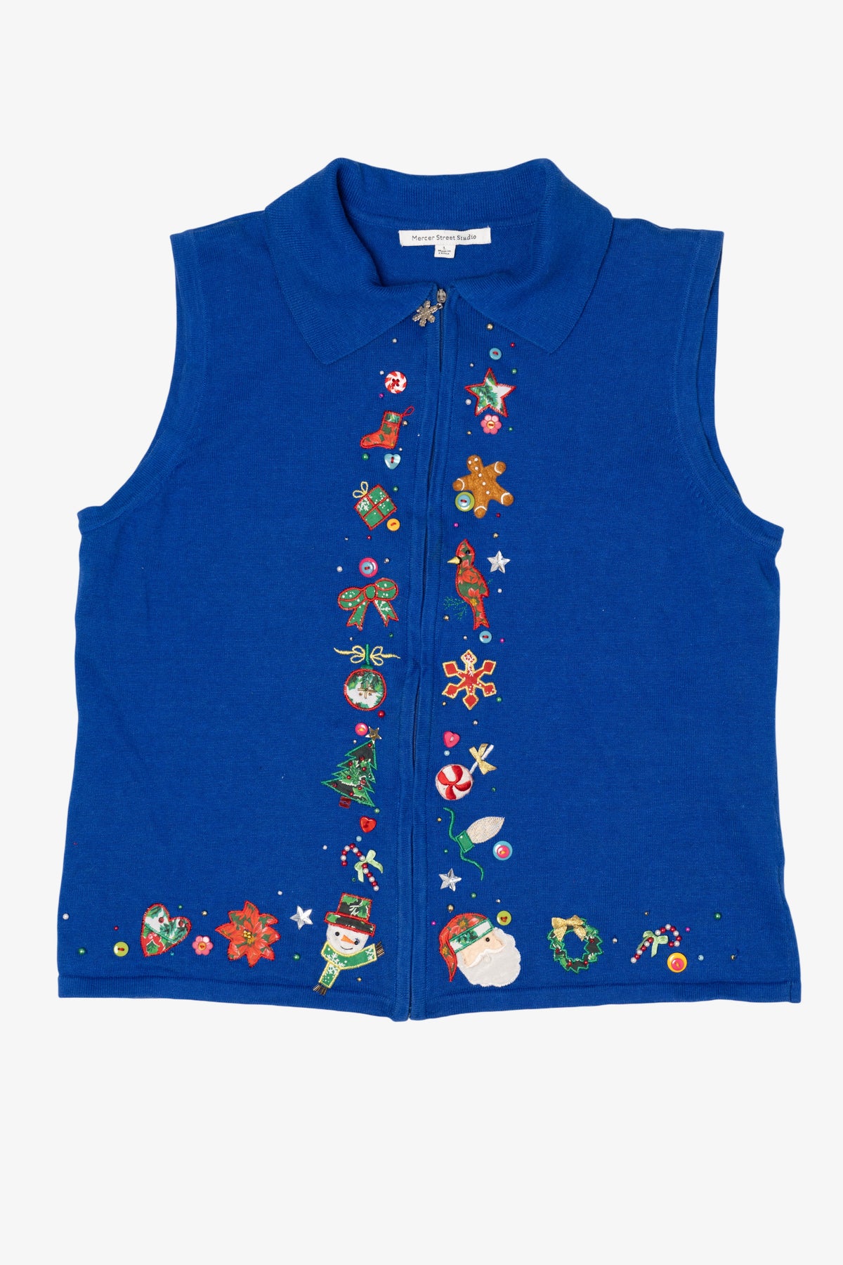 Vintage Blue Mercer Street Studio Ugly Christmas Vest (2000s)