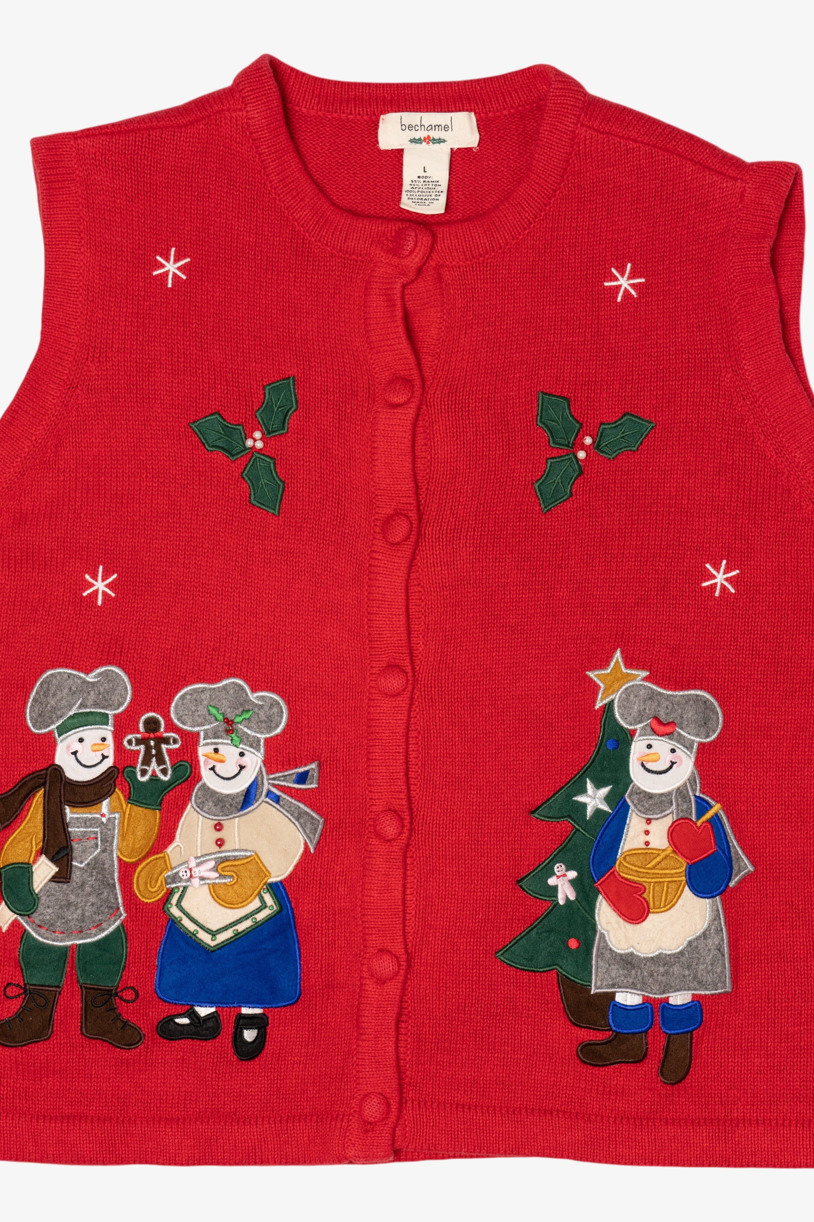 Vintage Red Bechamel Snowmen Baking Ugly Christmas Vest (1990s)