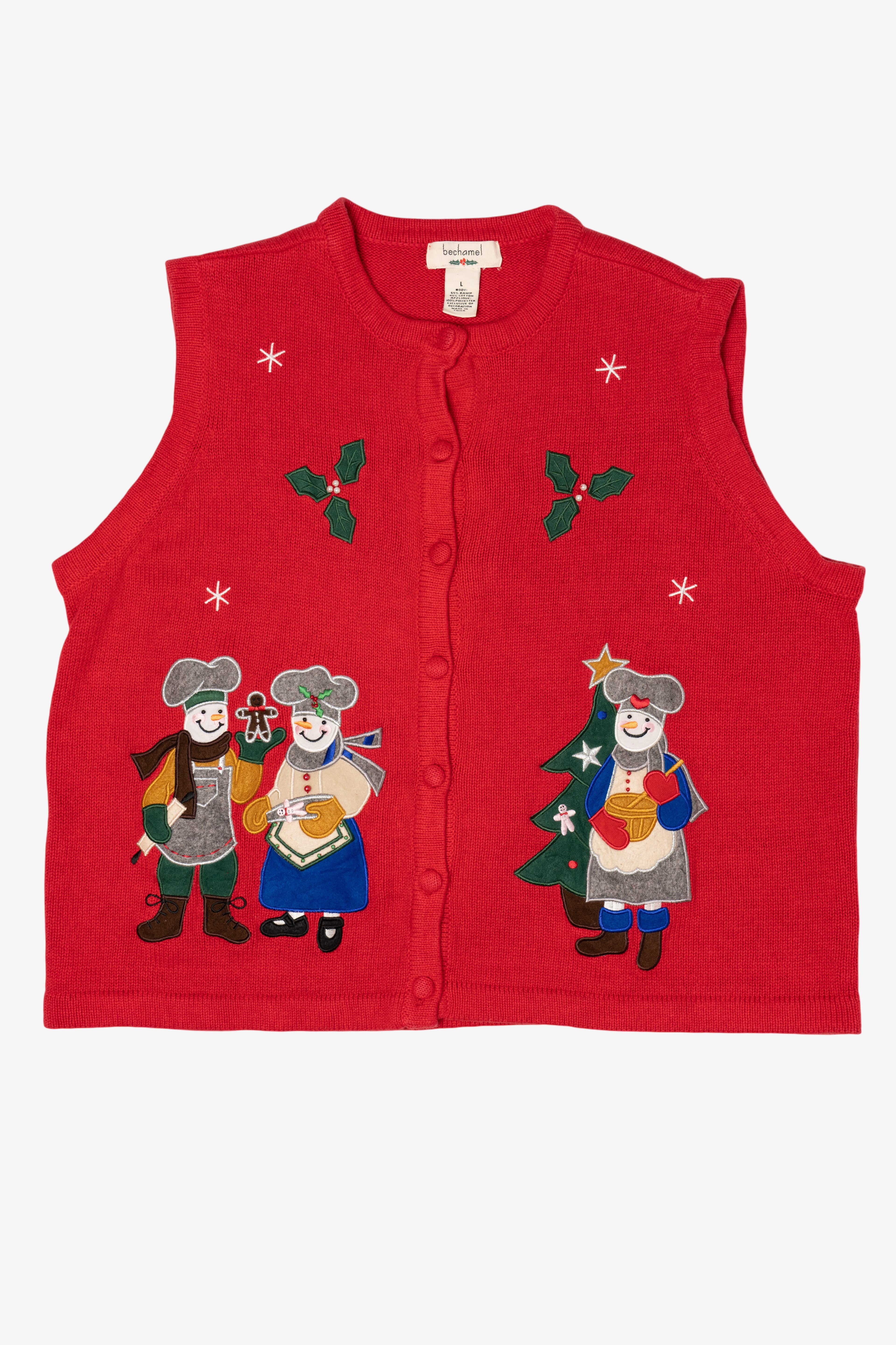 Vintage Red Bechamel Snowmen Baking Ugly Christmas Vest (1990s)