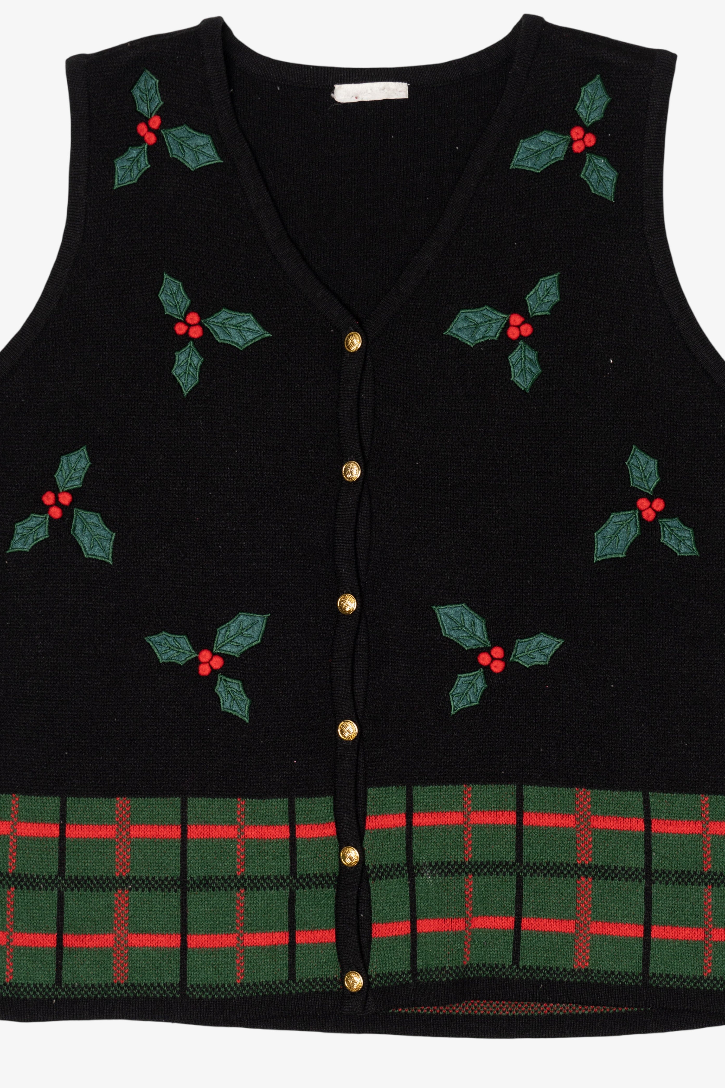 Vintage Black Holly Ugly Christmas Vest