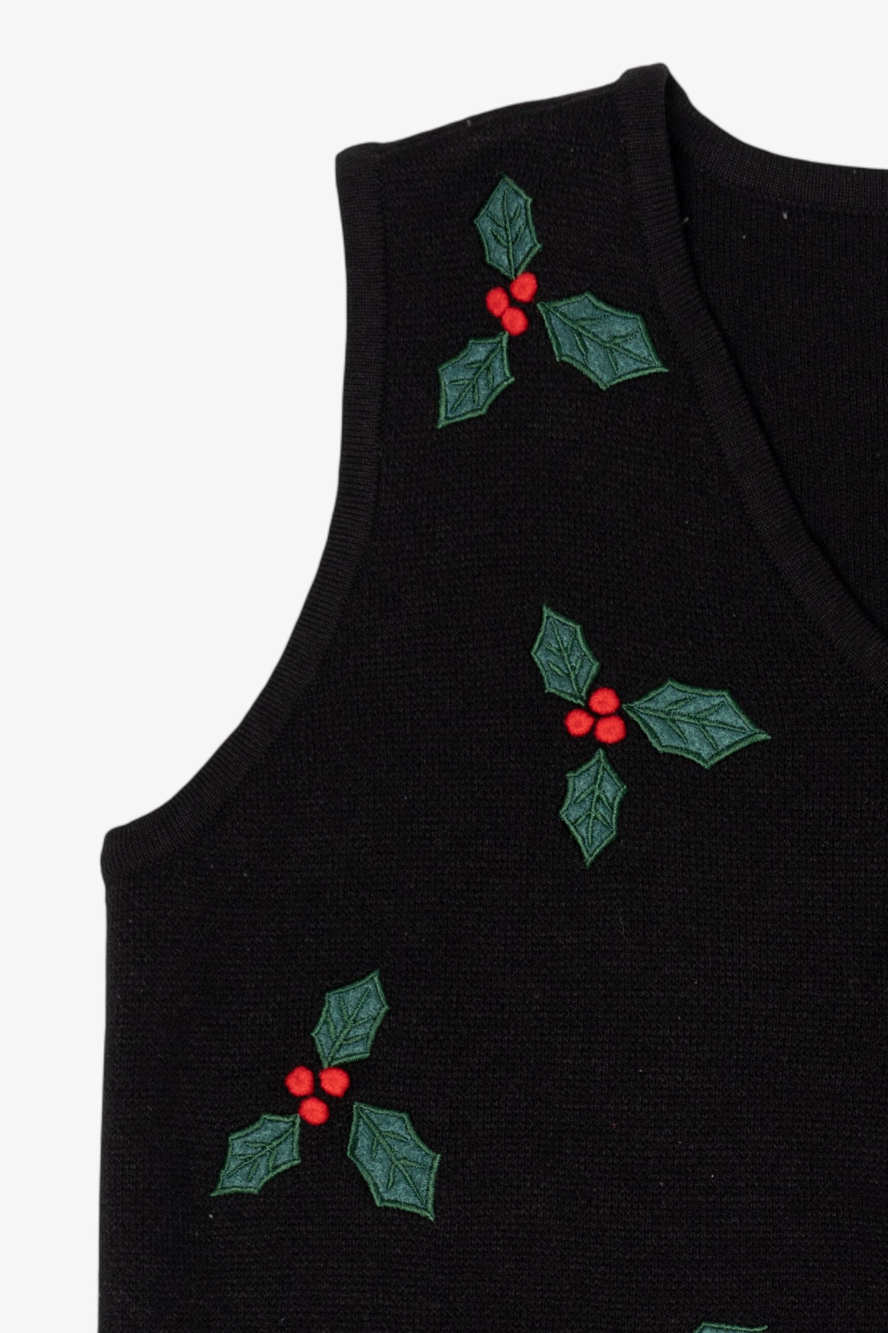 Vintage Black Holly Ugly Christmas Vest