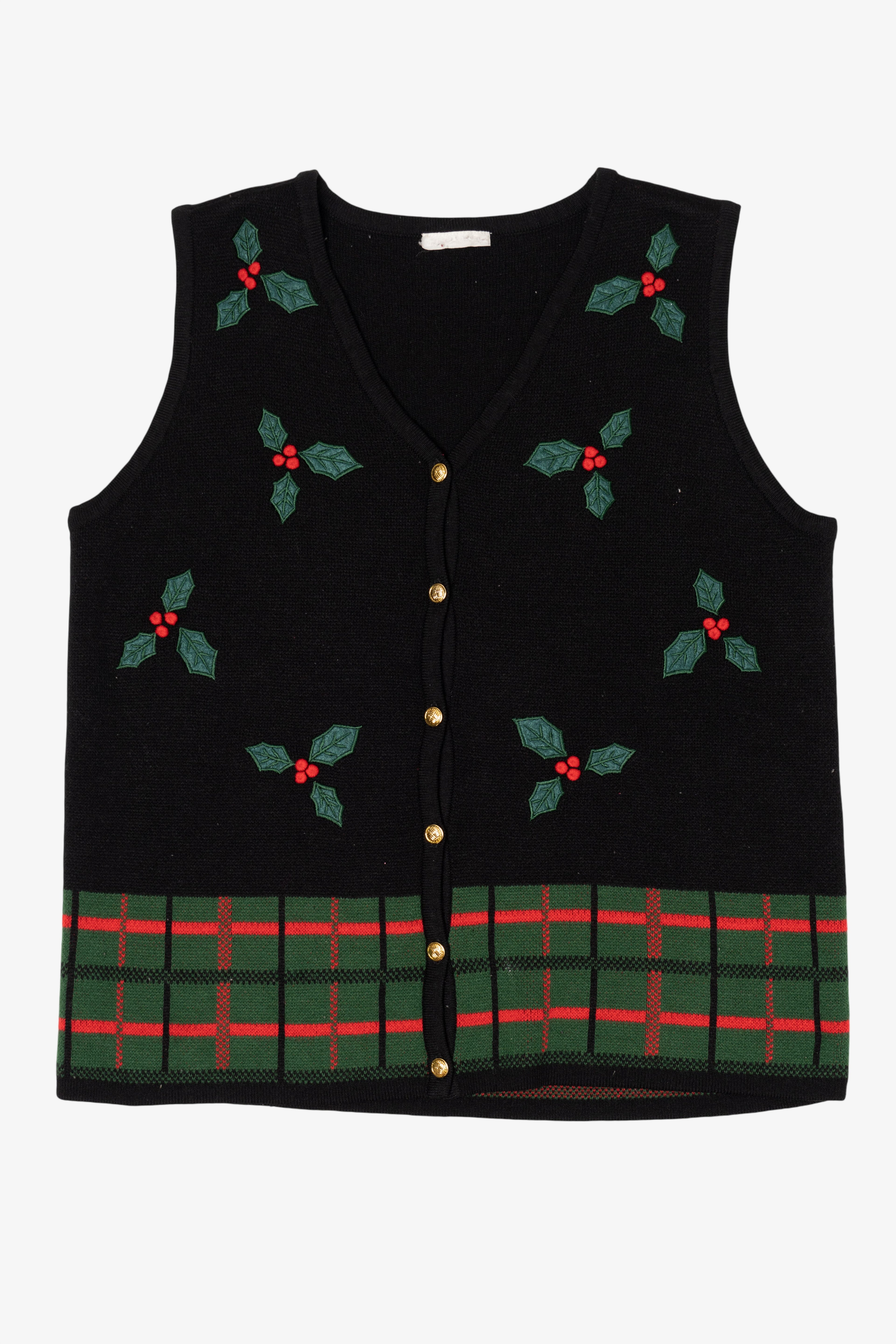 Vintage Black Holly Ugly Christmas Vest