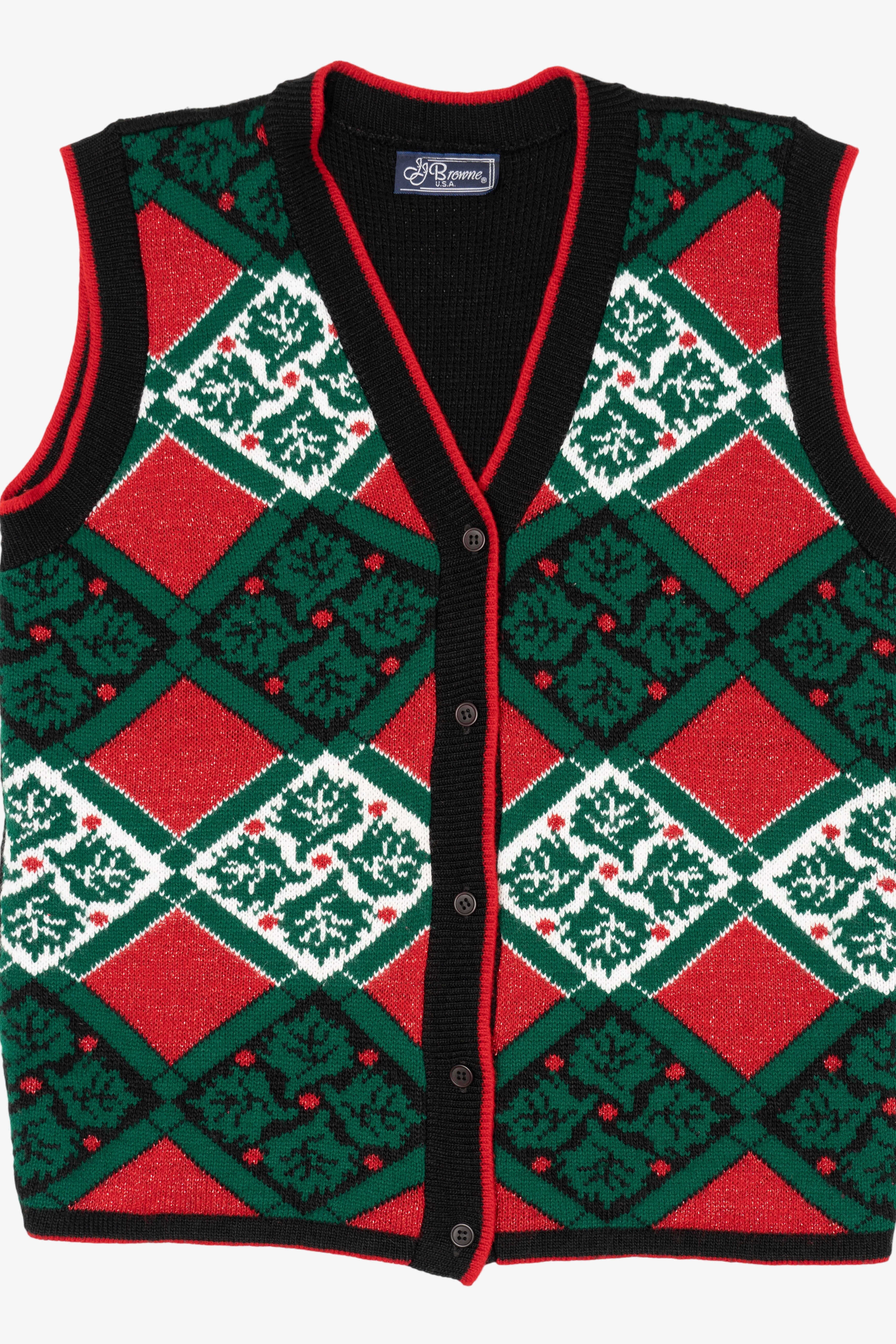 Vintage Black JJ Browne Holly Pattern Ugly Christmas Vest (1990s)