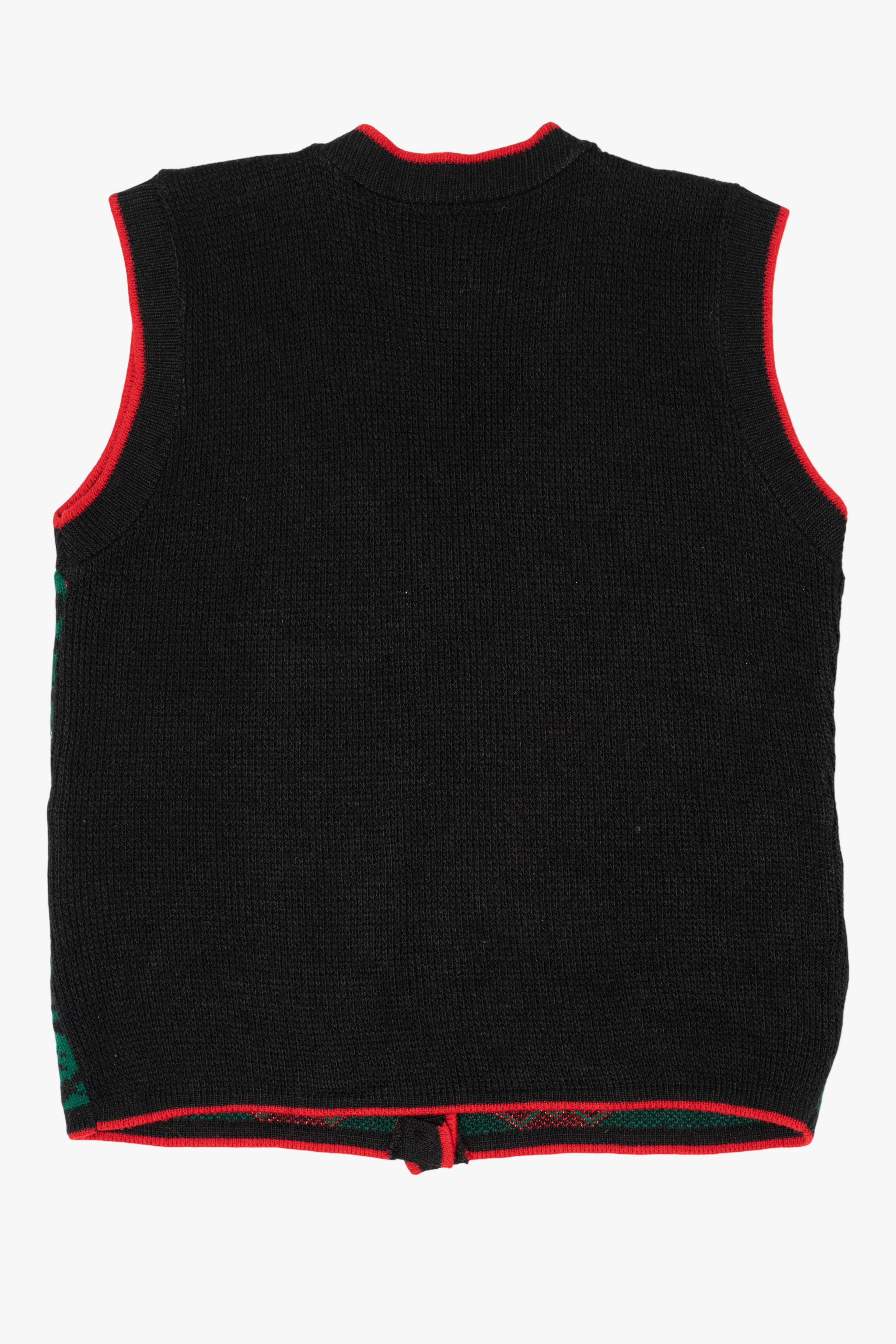 Vintage Black JJ Browne Holly Pattern Ugly Christmas Vest (1990s)