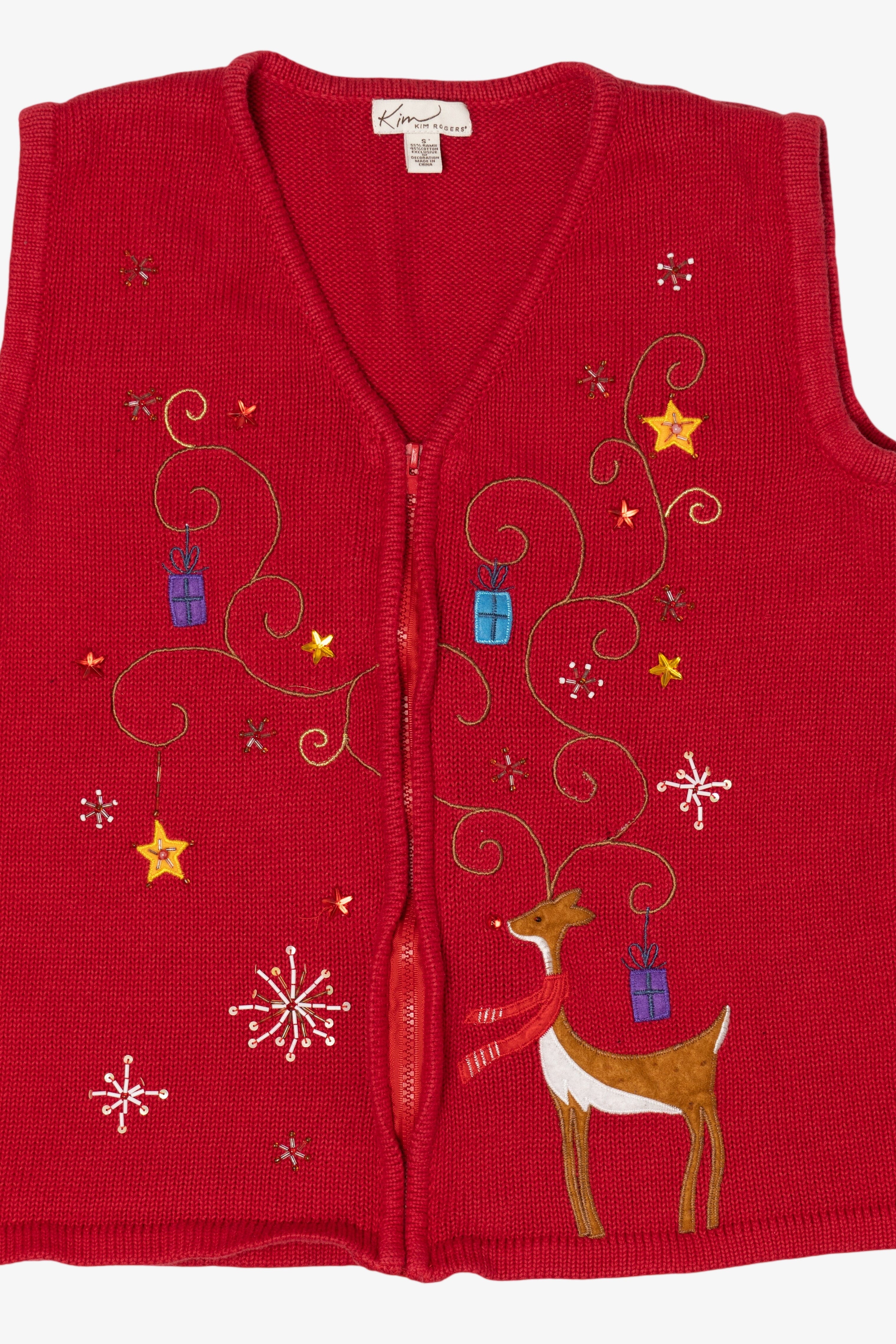 Vintage Red Kim Rogers Reindeer Ugly Christmas Vest (1990s)